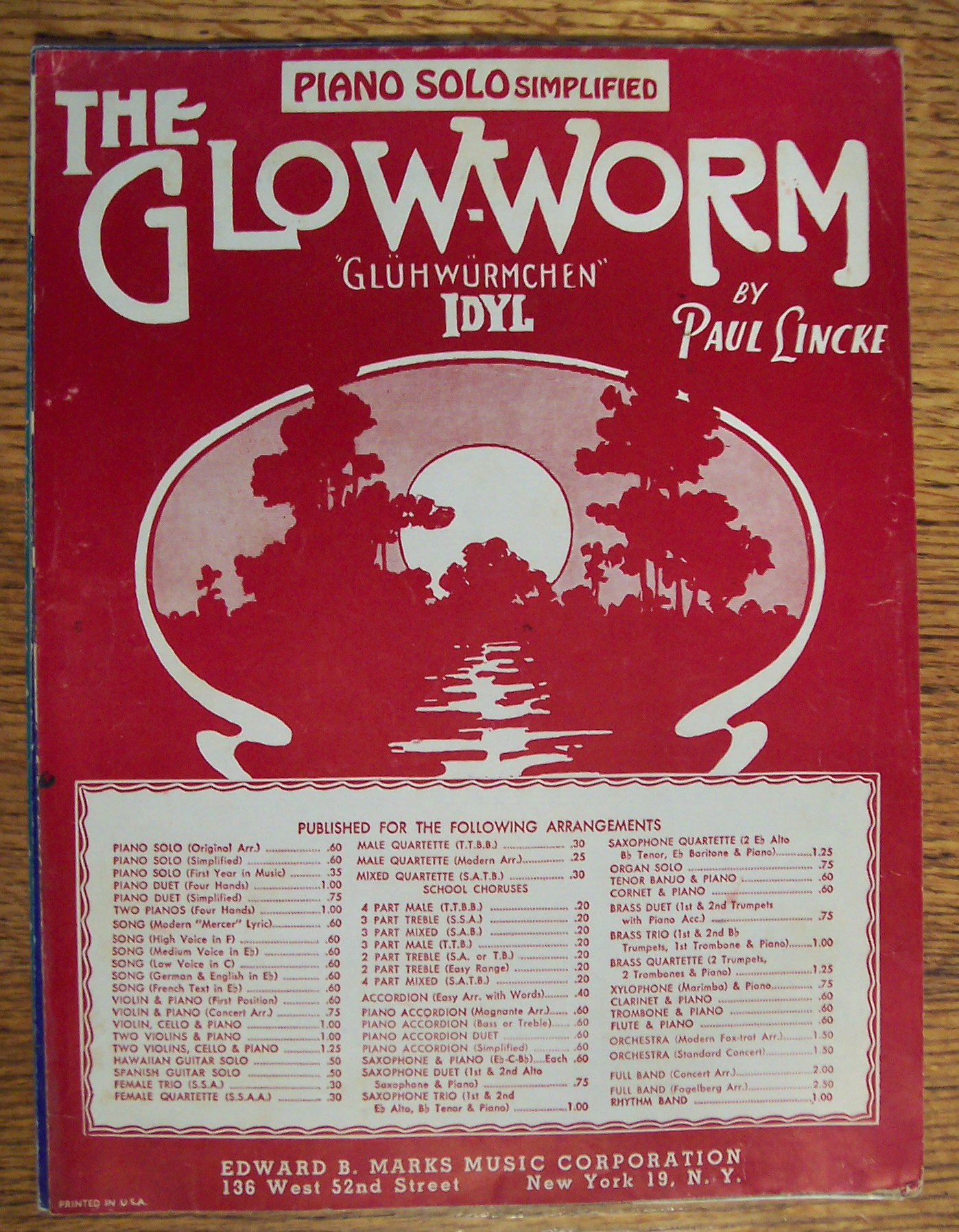 Sheet Music For 1930 The Glow-Worm