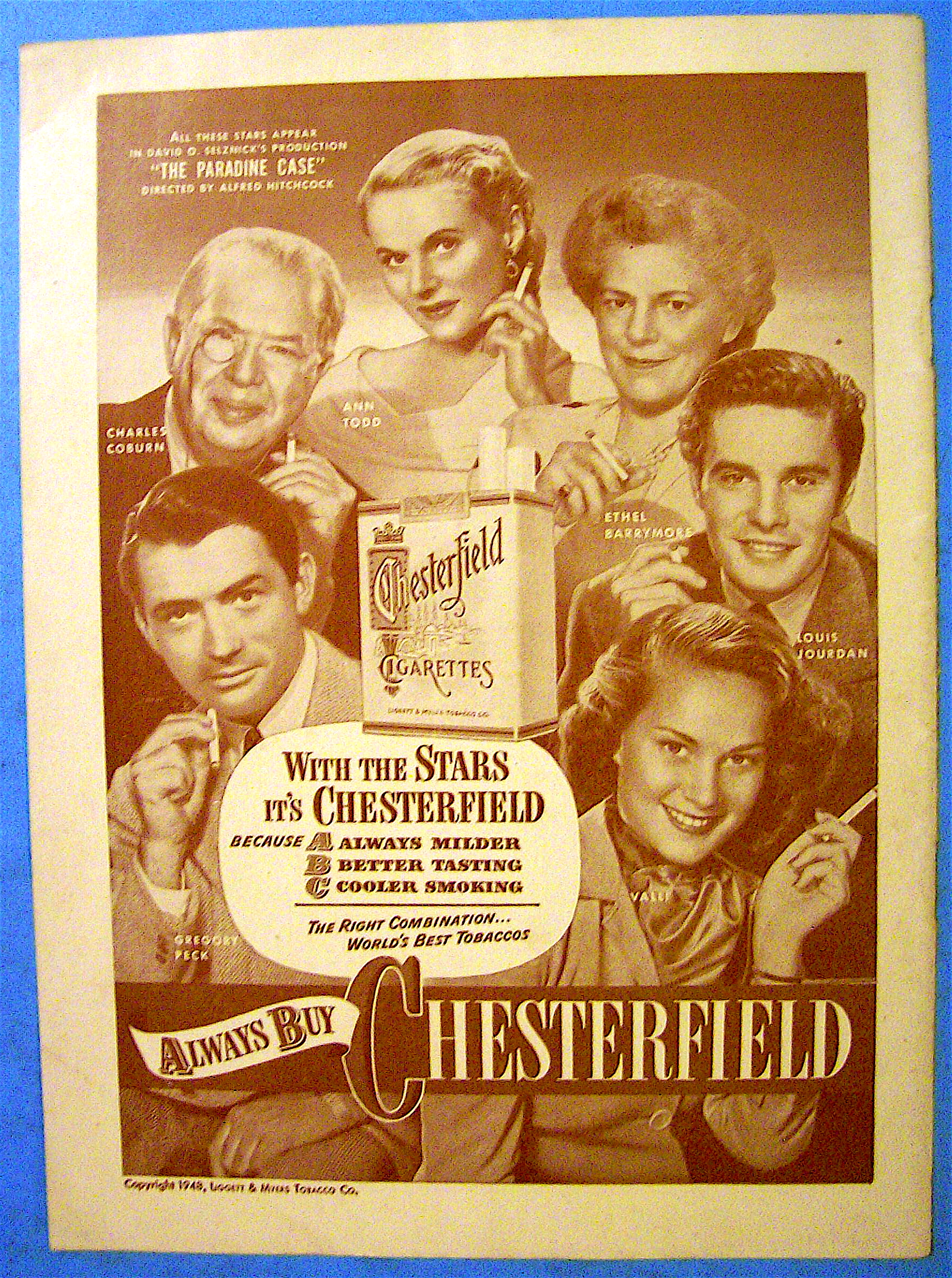 1948 Chesterfield Cigarettes with Cast of Paradine Case