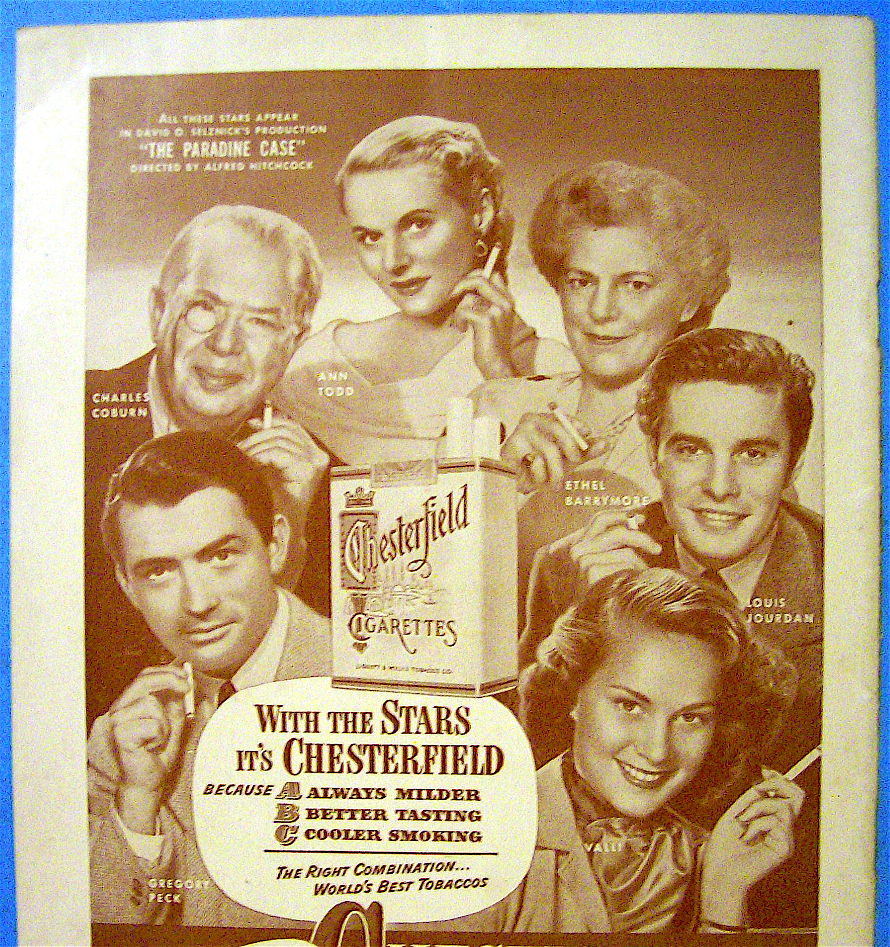 1948 Chesterfield Cigarettes with Cast of Paradine Case