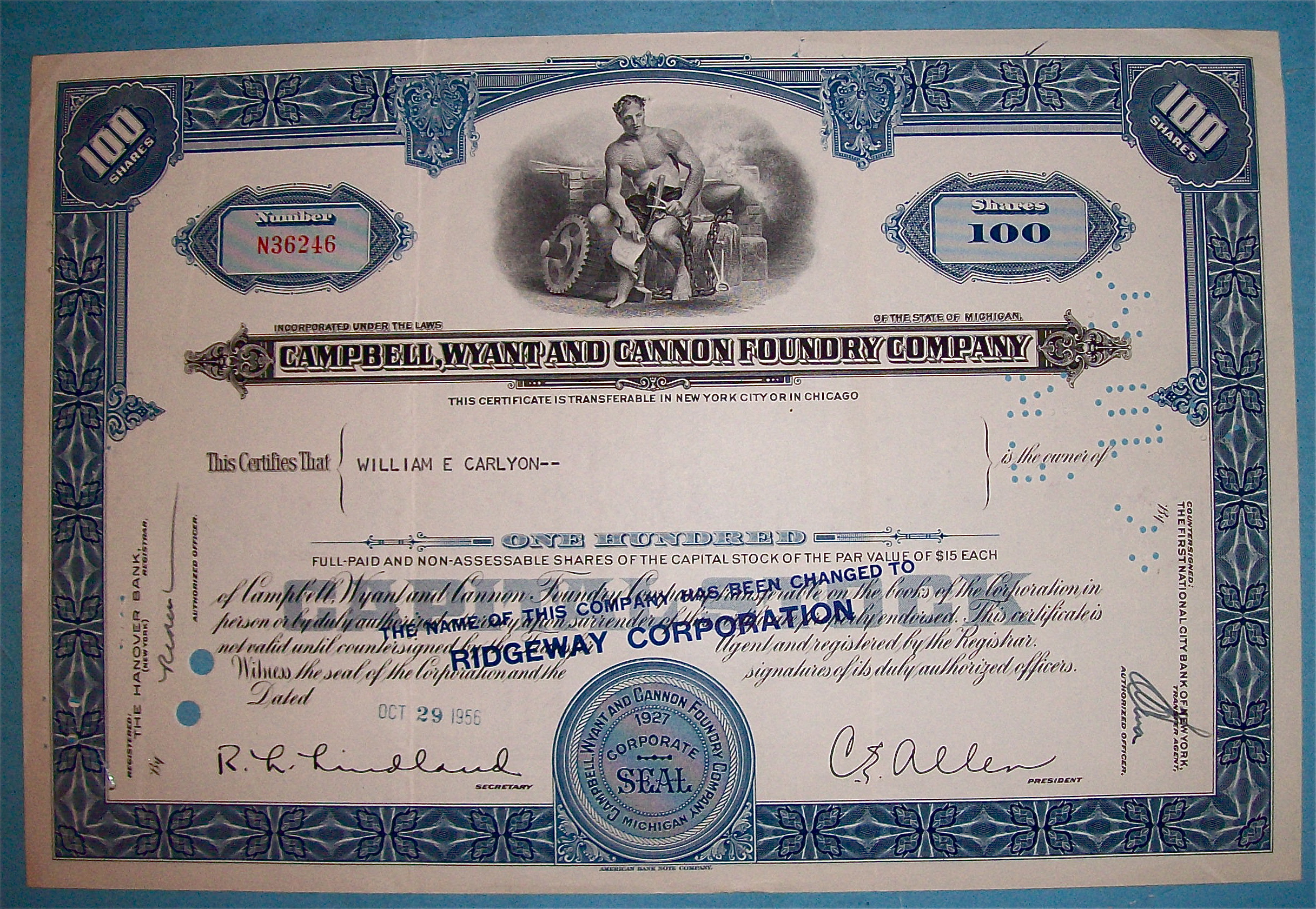 1956 Campbell, Wyant & Cannon Foundry Co. Stock