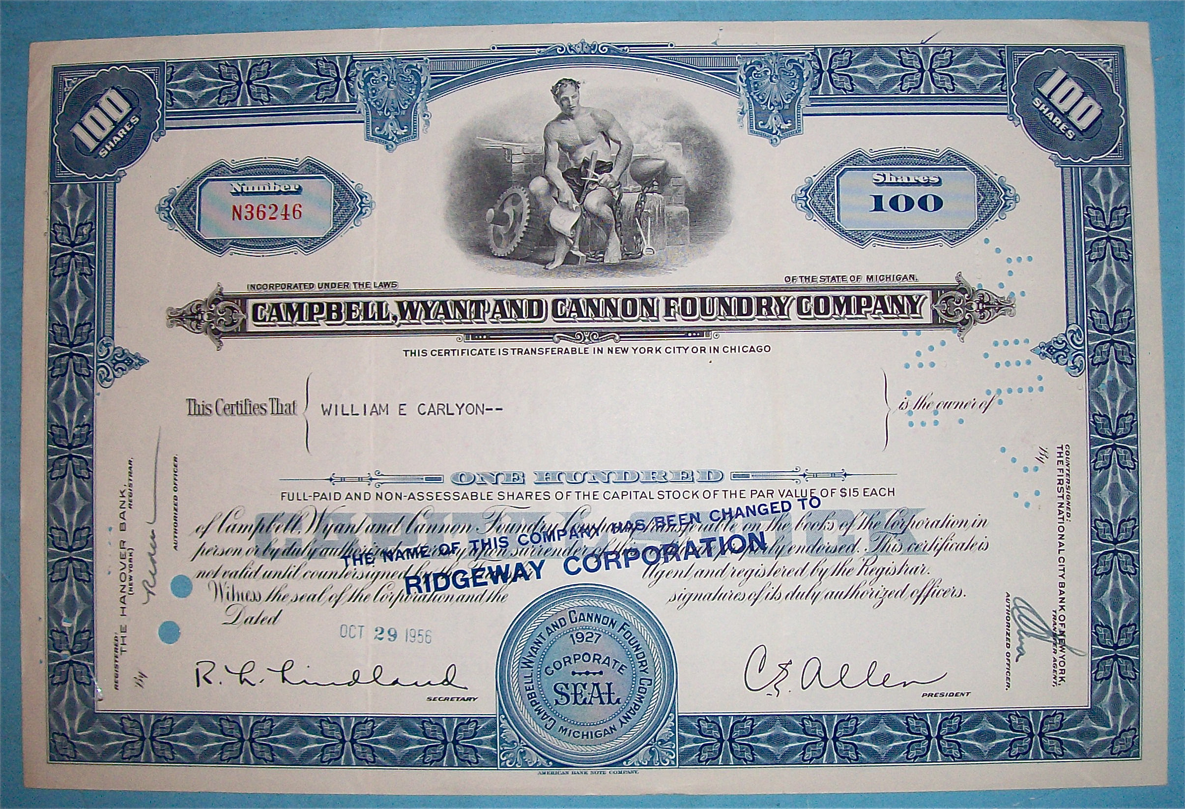 1956 Campbell, Wyant & Cannon Foundry Co. Stock