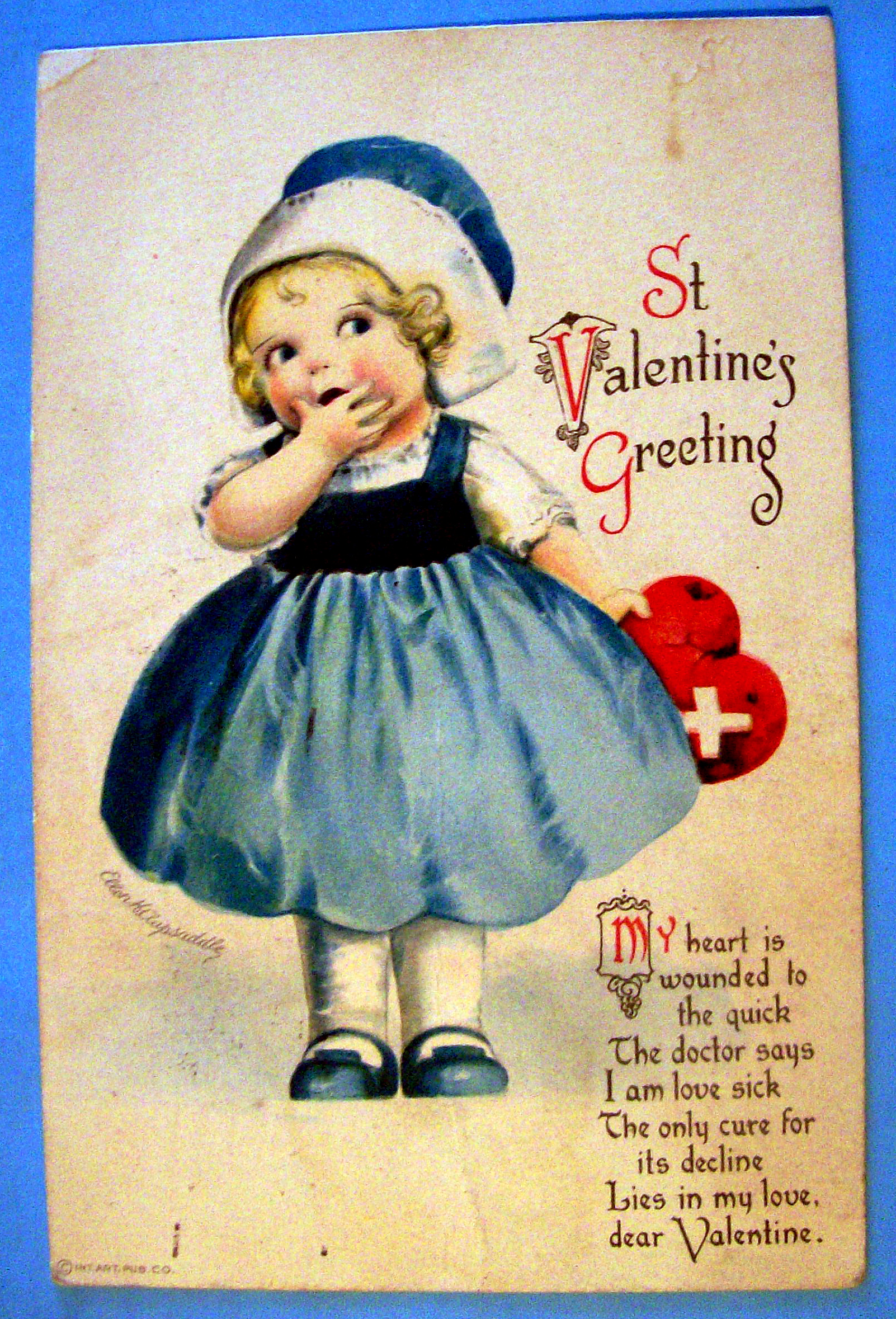 St. Valentines Greeting Postcard with Girl & Heart