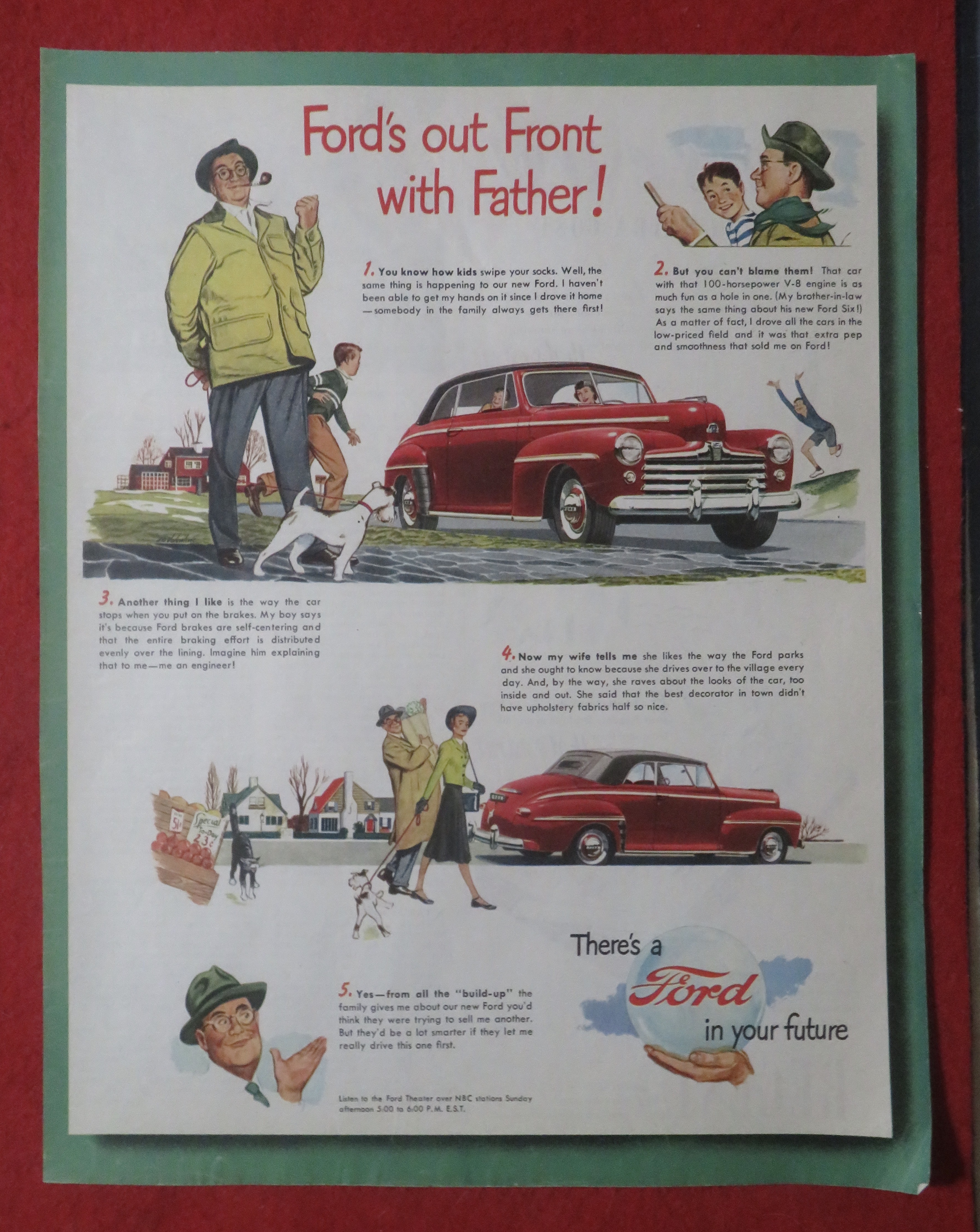 1948 Ford Automobile with Ford's Out Front with Father
