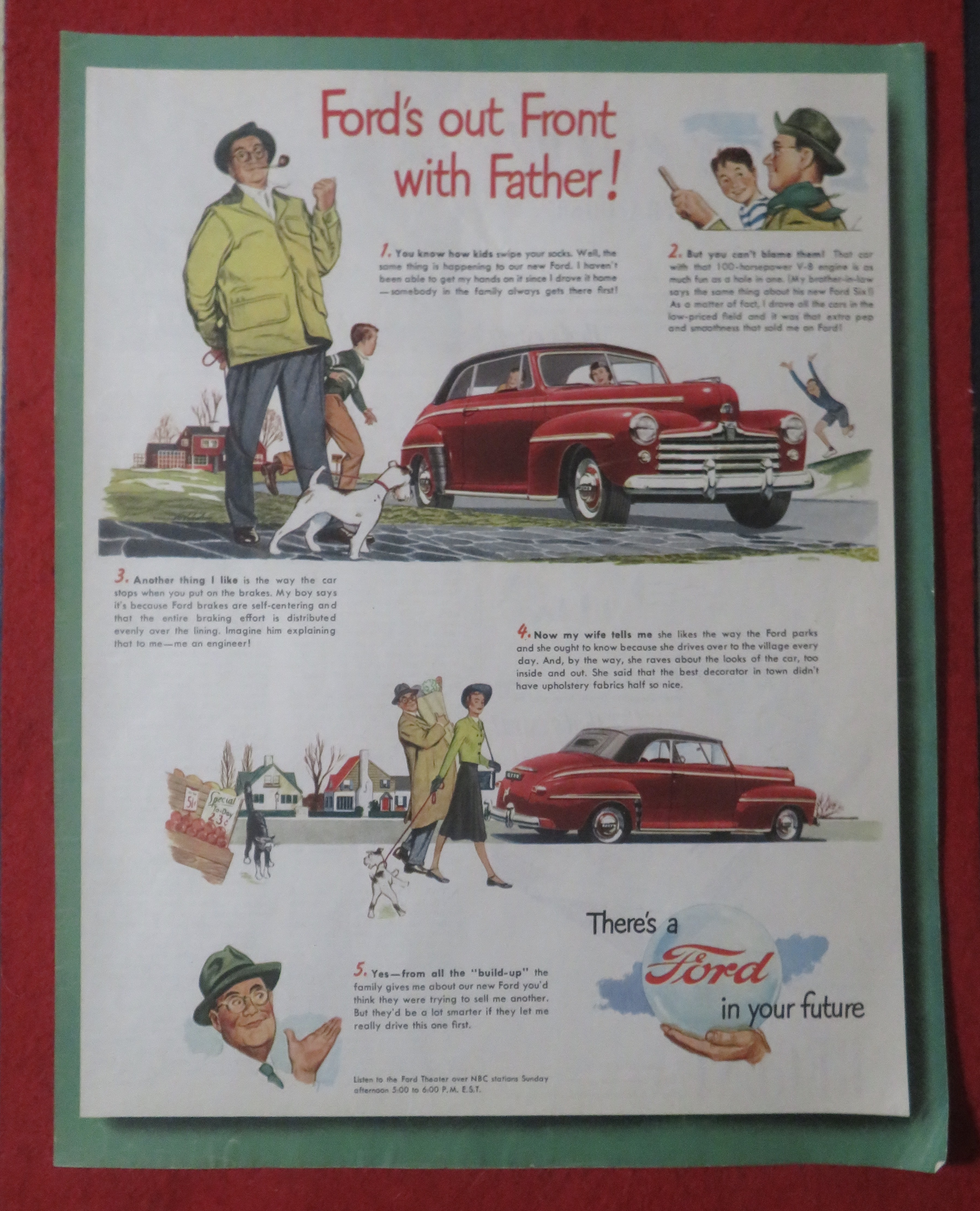 1948 Ford Automobile with Ford's Out Front with Father