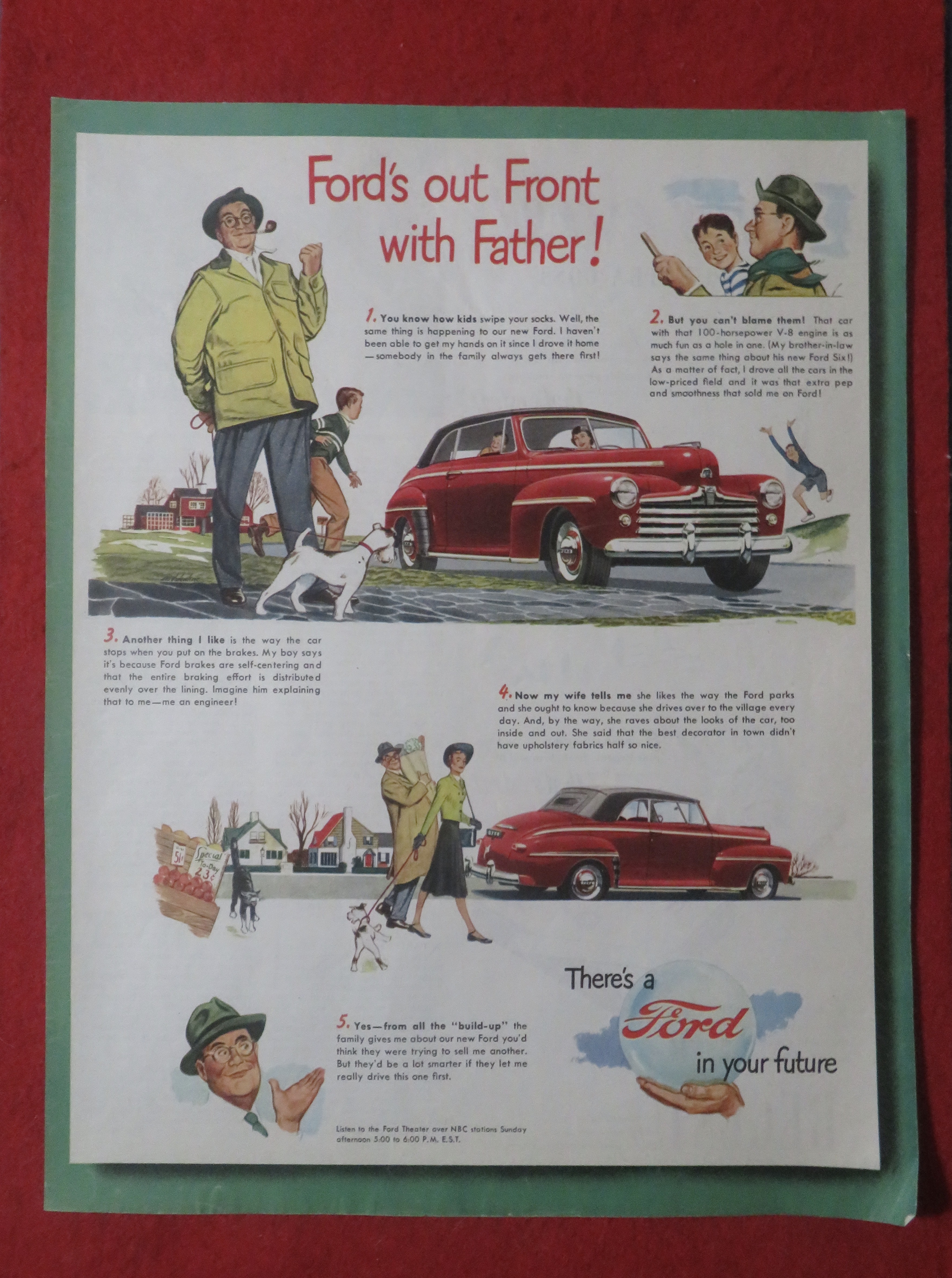 1948 Ford Automobile with Ford's Out Front with Father