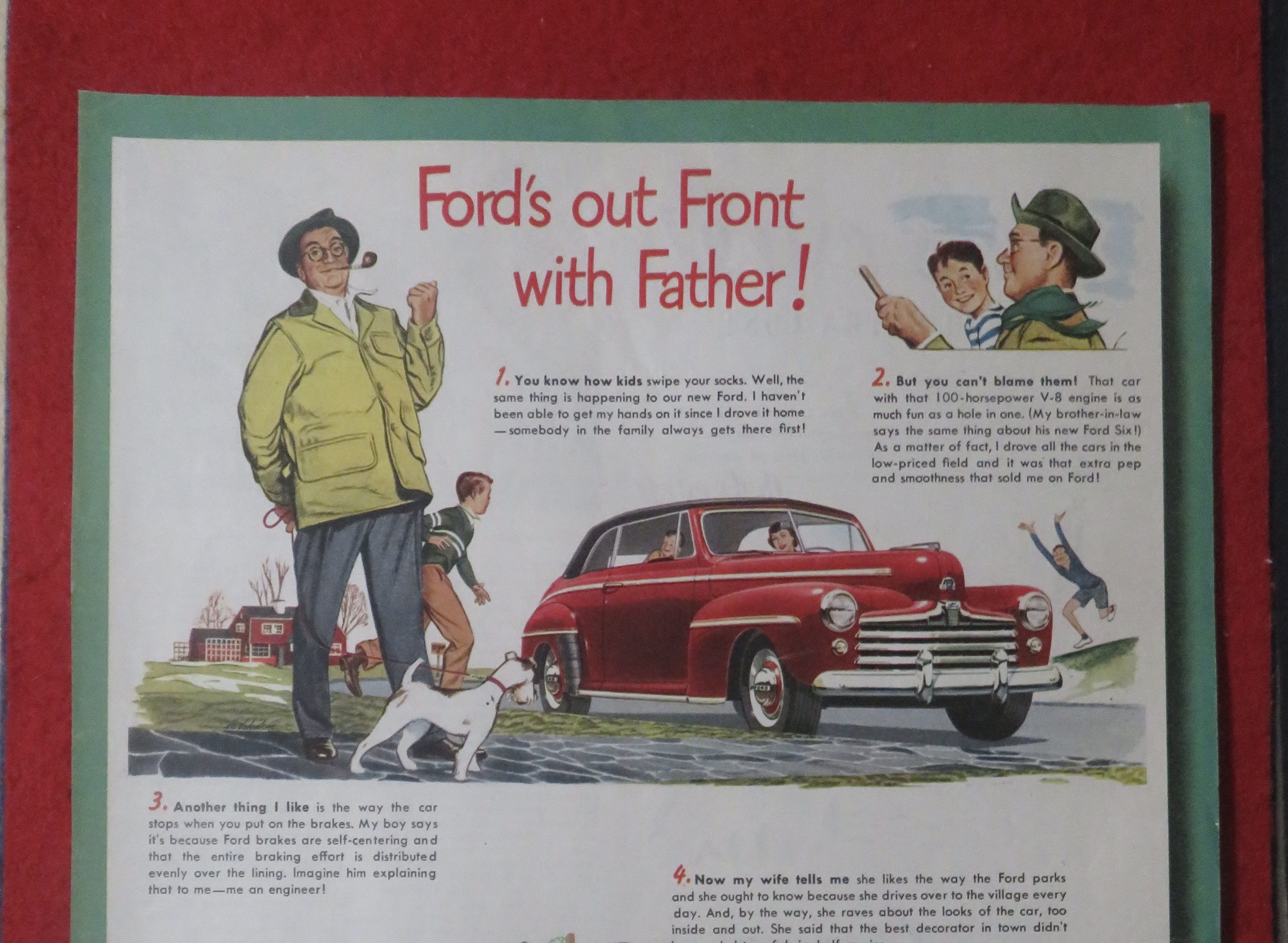 1948 Ford Automobile with Ford's Out Front with Father