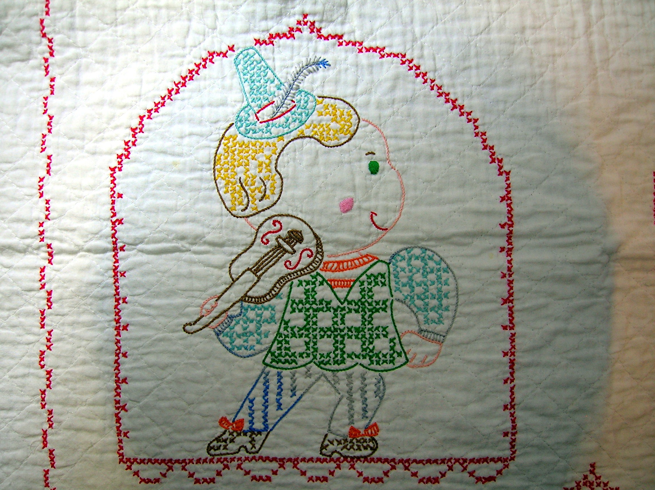 Cross Stich  Nursery Rhyme Baby Quilt Hand Made
