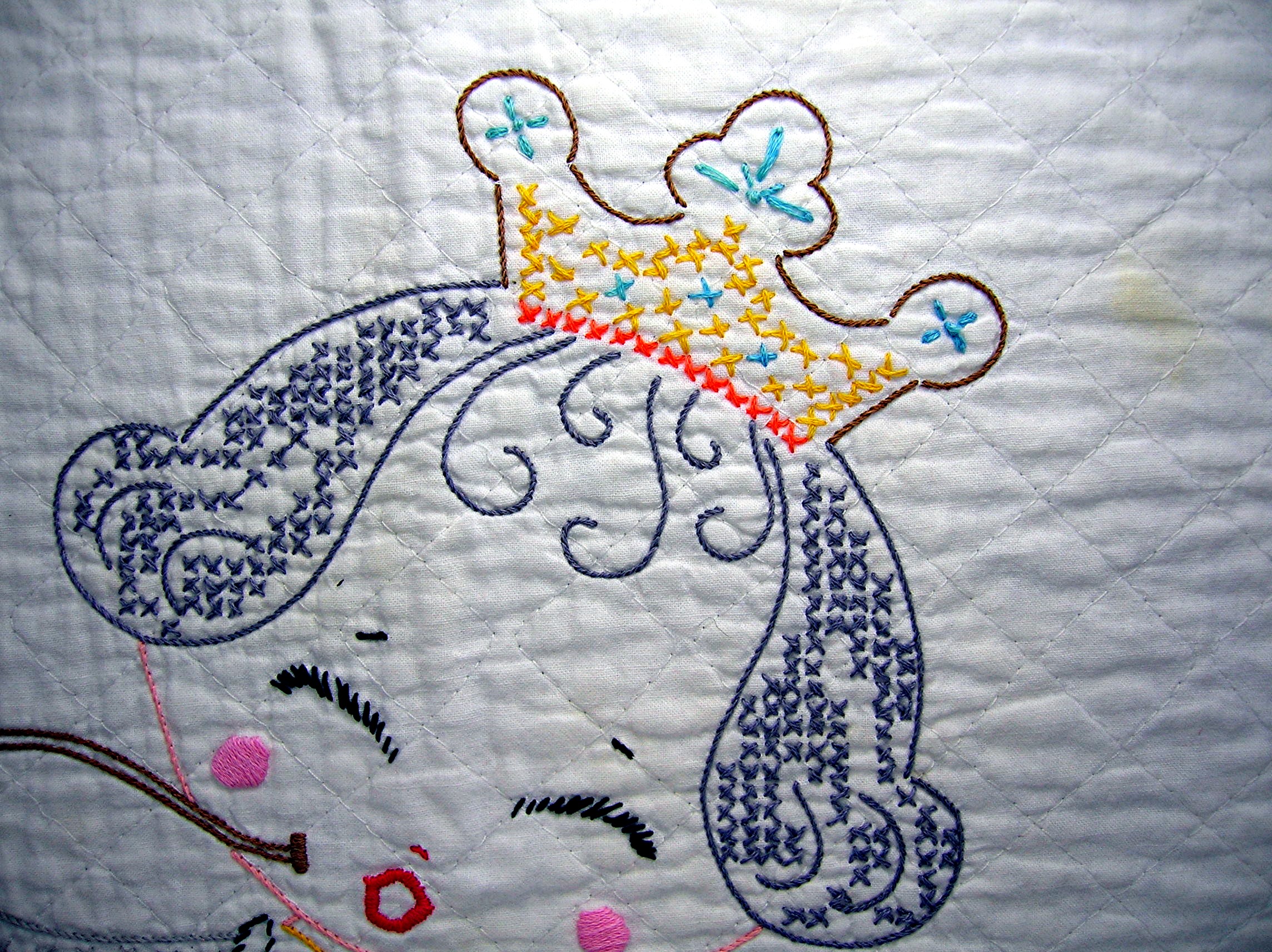 Cross Stich  Nursery Rhyme Baby Quilt Hand Made