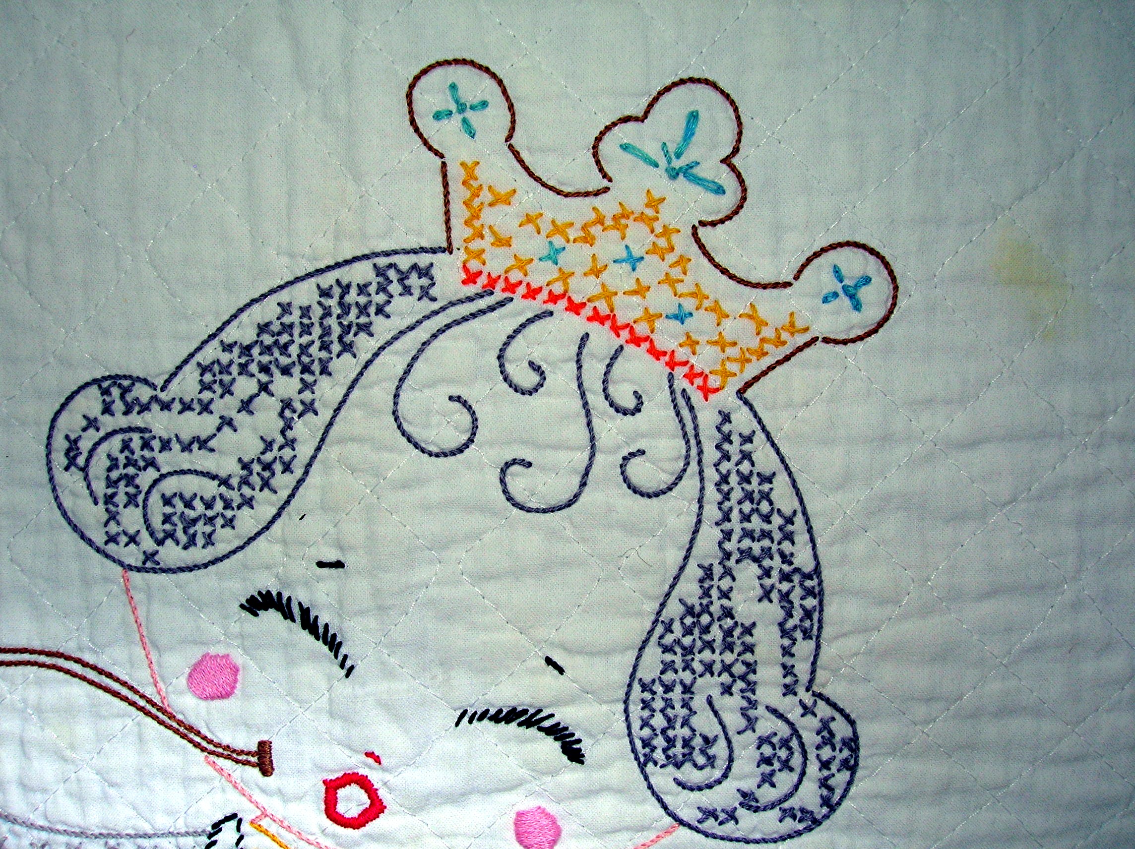 Cross Stich  Nursery Rhyme Baby Quilt Hand Made