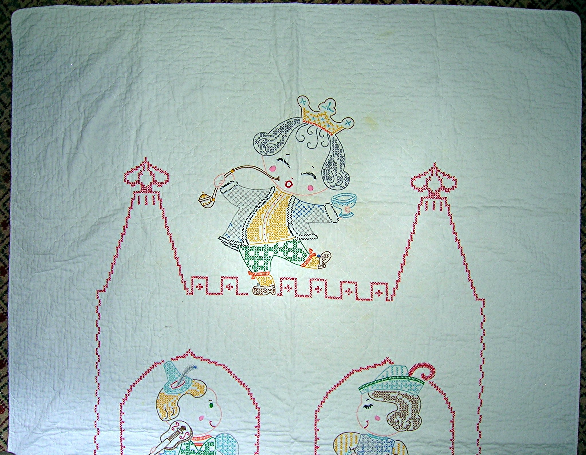 Cross Stich  Nursery Rhyme Baby Quilt Hand Made