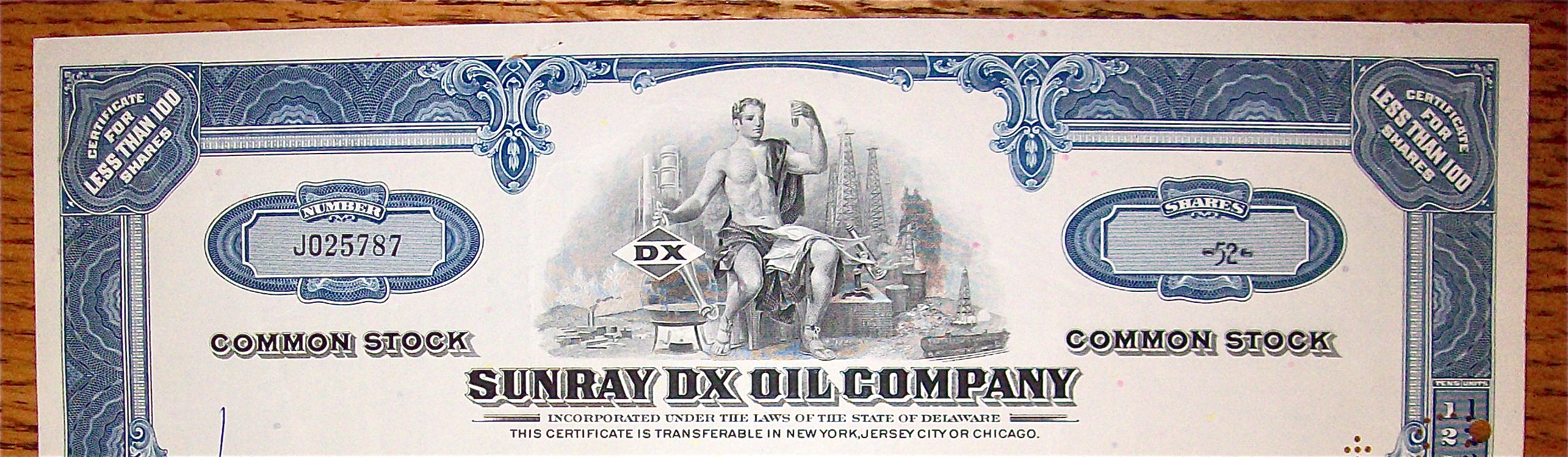 1965 Sunray DX Oil Company Stock Certificate