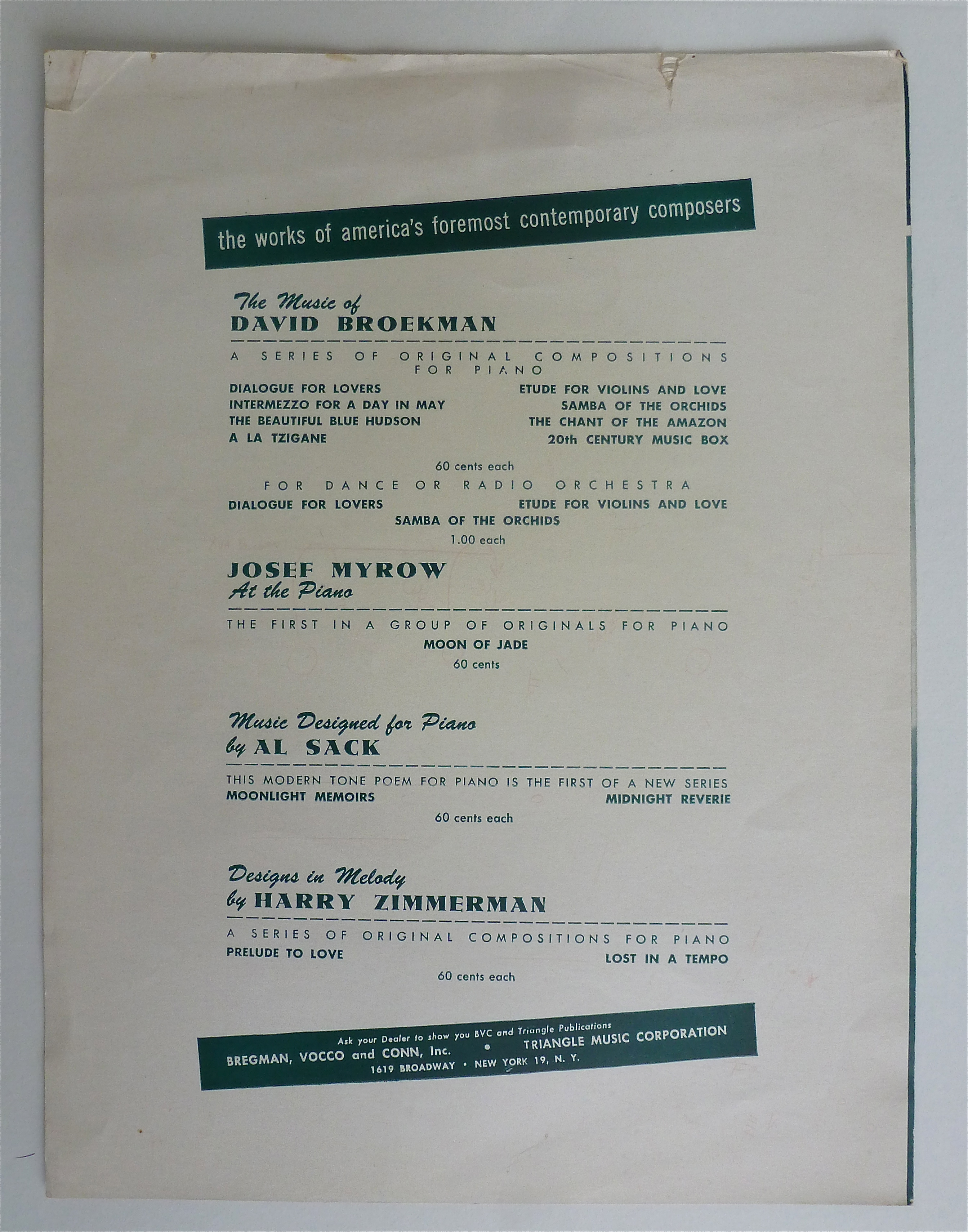 Sheet Music For 1953 Will-O-The-Wisp Romance