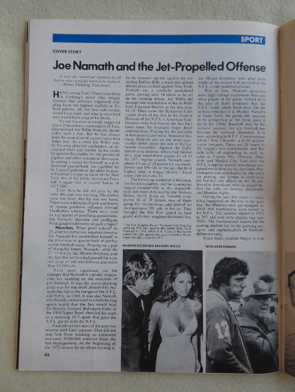 Time Magazine October 16, 1972 Joe Namath