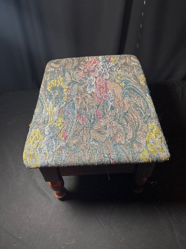 Vintage Wooden Footstool with Upholstered Top and Storage Compartment