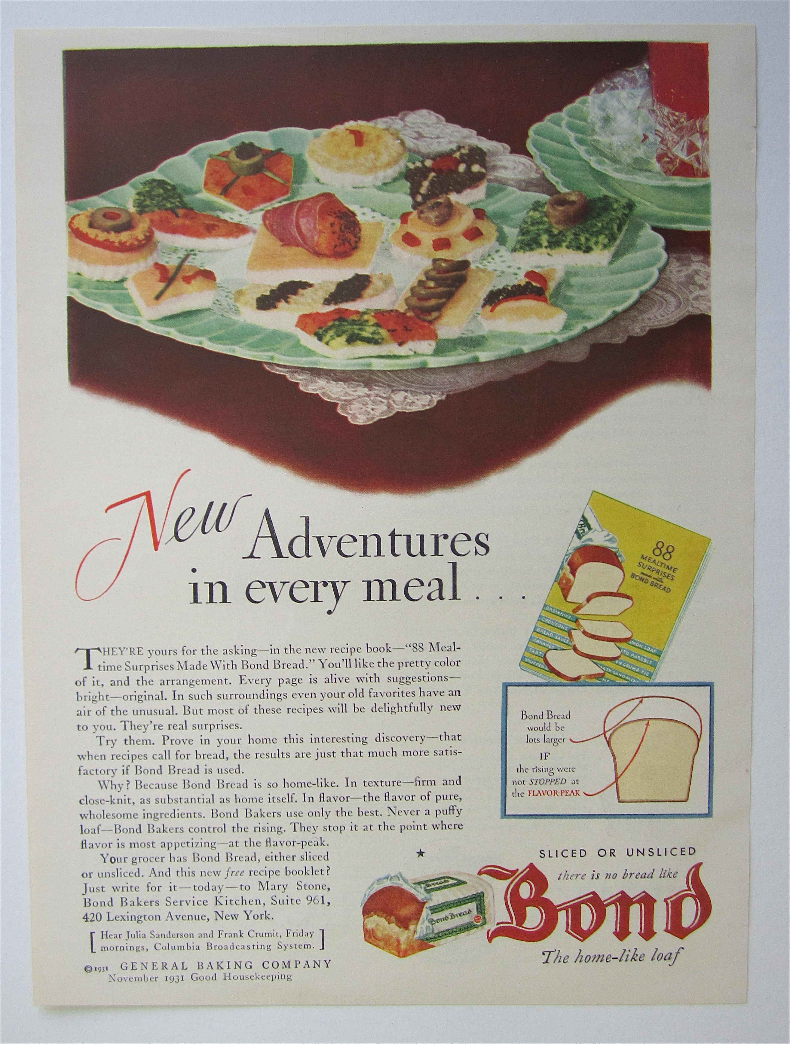 1931 Bond Bread with Appetizers