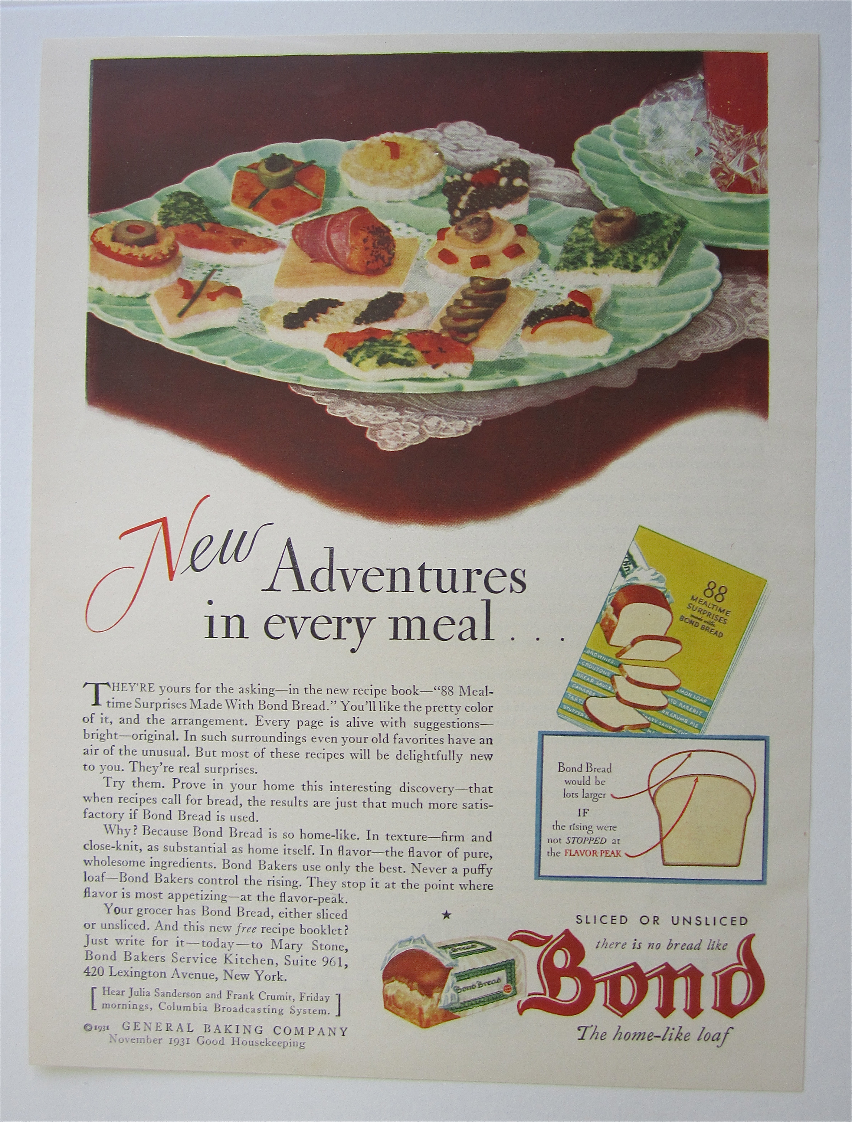 1931 Bond Bread with Appetizers