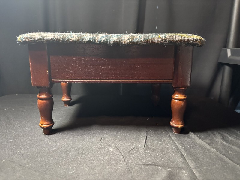 Vintage Wooden Footstool with Upholstered Top and Storage Compartment