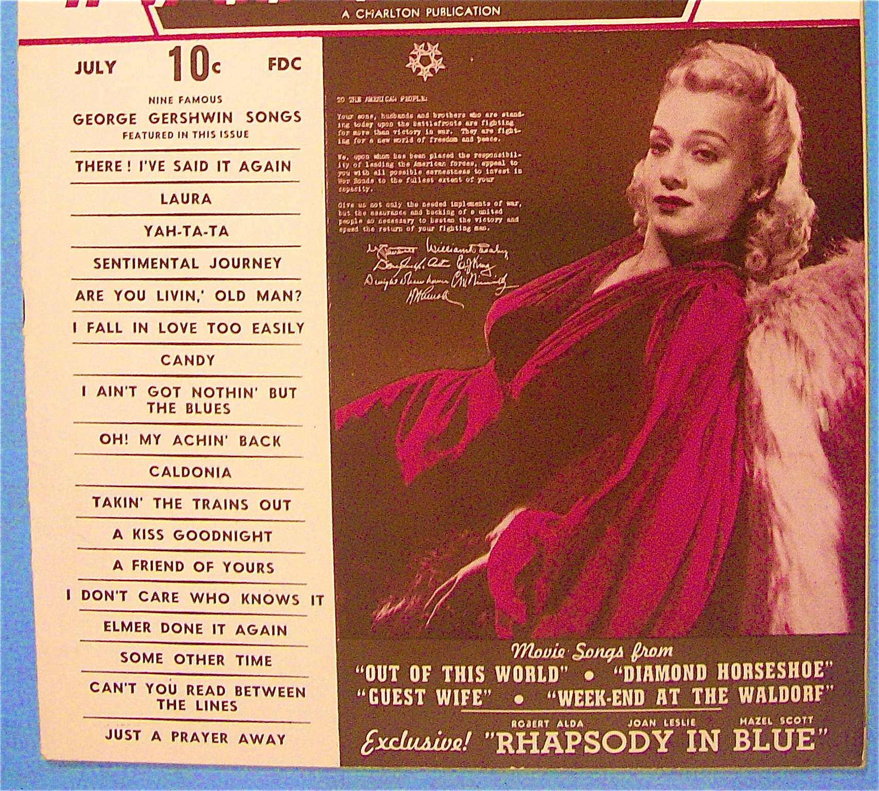 Hit Parader Magazine July 1945 Carole Landis