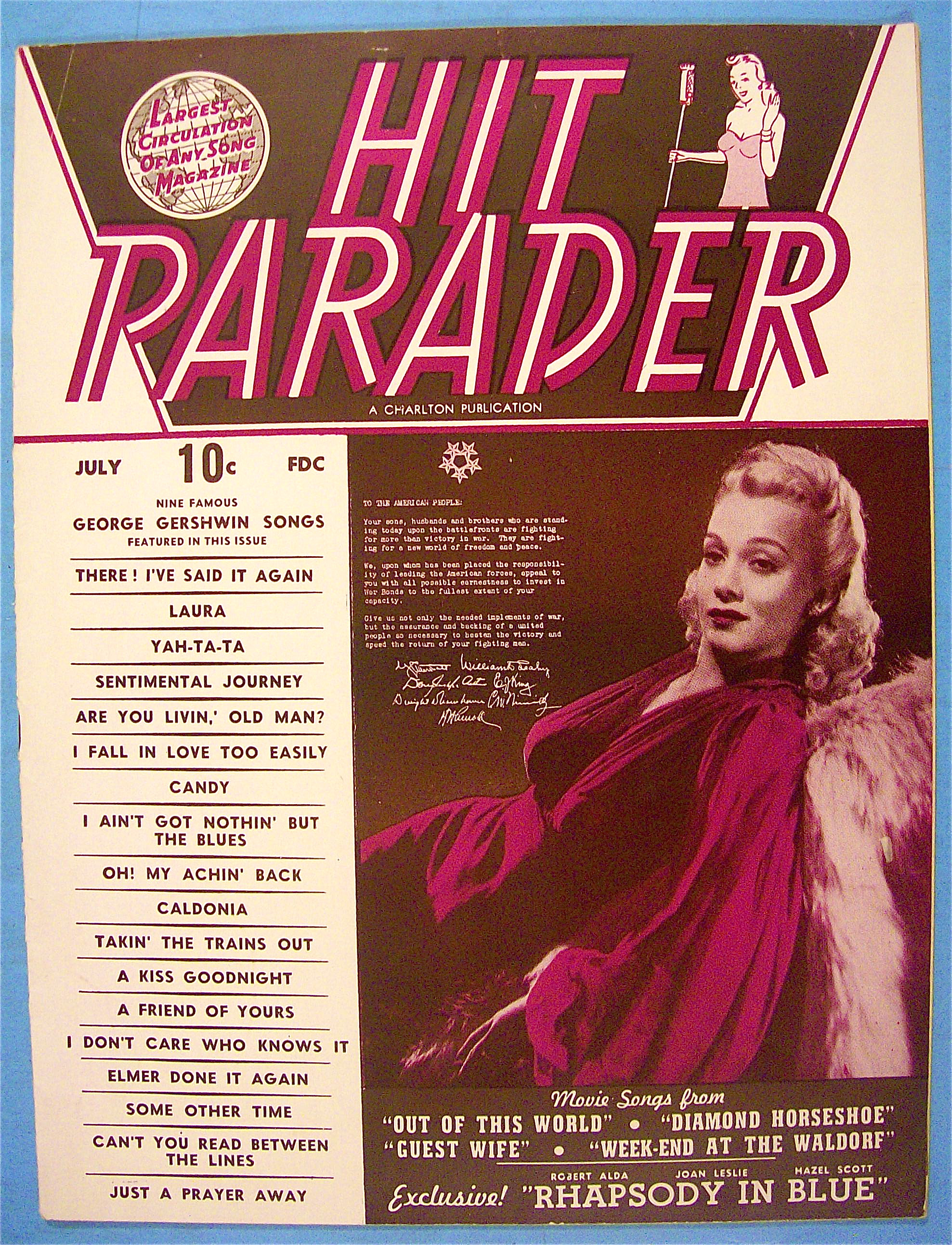 Hit Parader Magazine July 1945 Carole Landis
