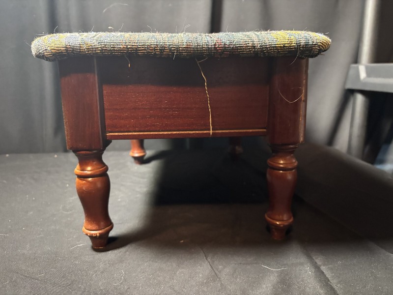 Vintage Wooden Footstool with Upholstered Top and Storage Compartment