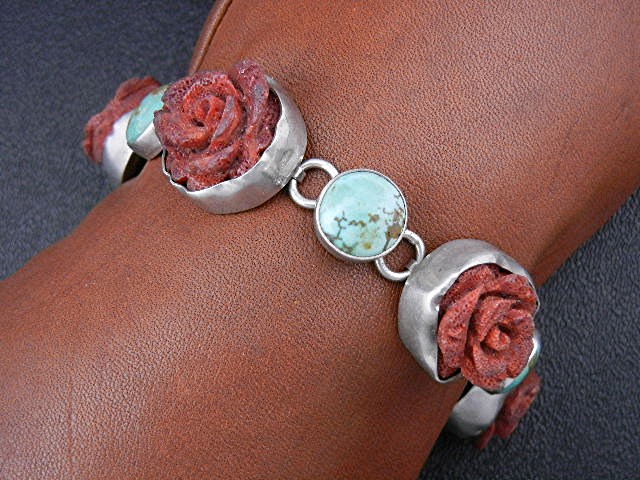 Charles Albert Coral Turquoise Sterling Silver Bracelet
