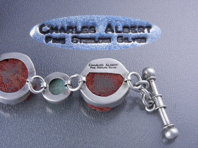 Charles Albert Coral Turquoise Sterling Silver Bracelet