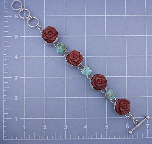 Charles Albert Coral Turquoise Sterling Silver Bracelet