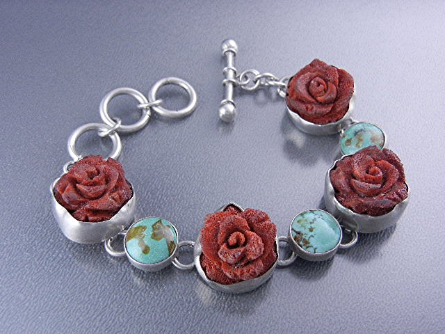 Charles Albert Coral Turquoise Sterling Silver Bracelet
