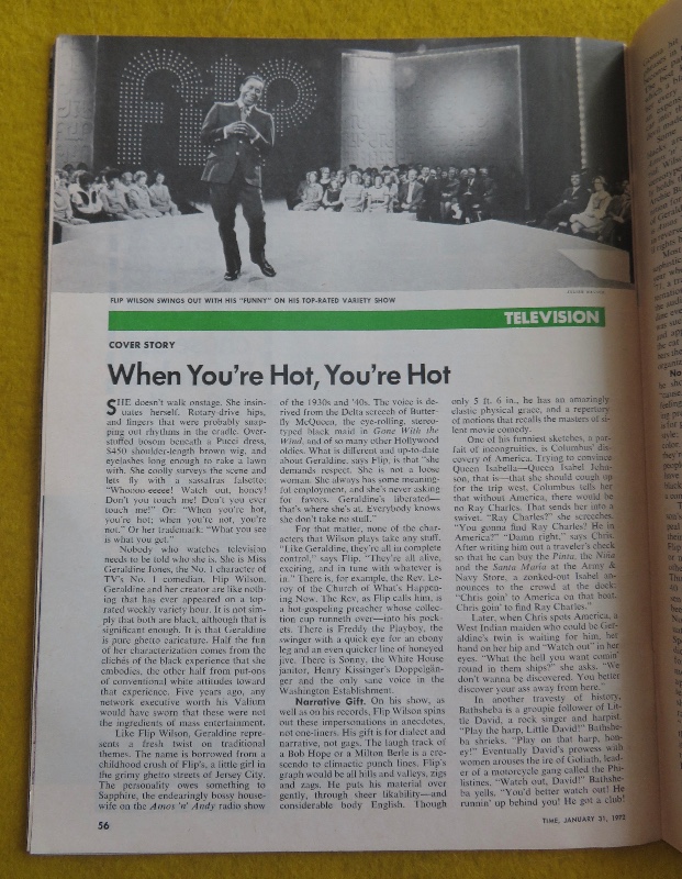 Time Magazine January 31, 1972 Comedian Flip Wilson (TV's First Black Superstar)