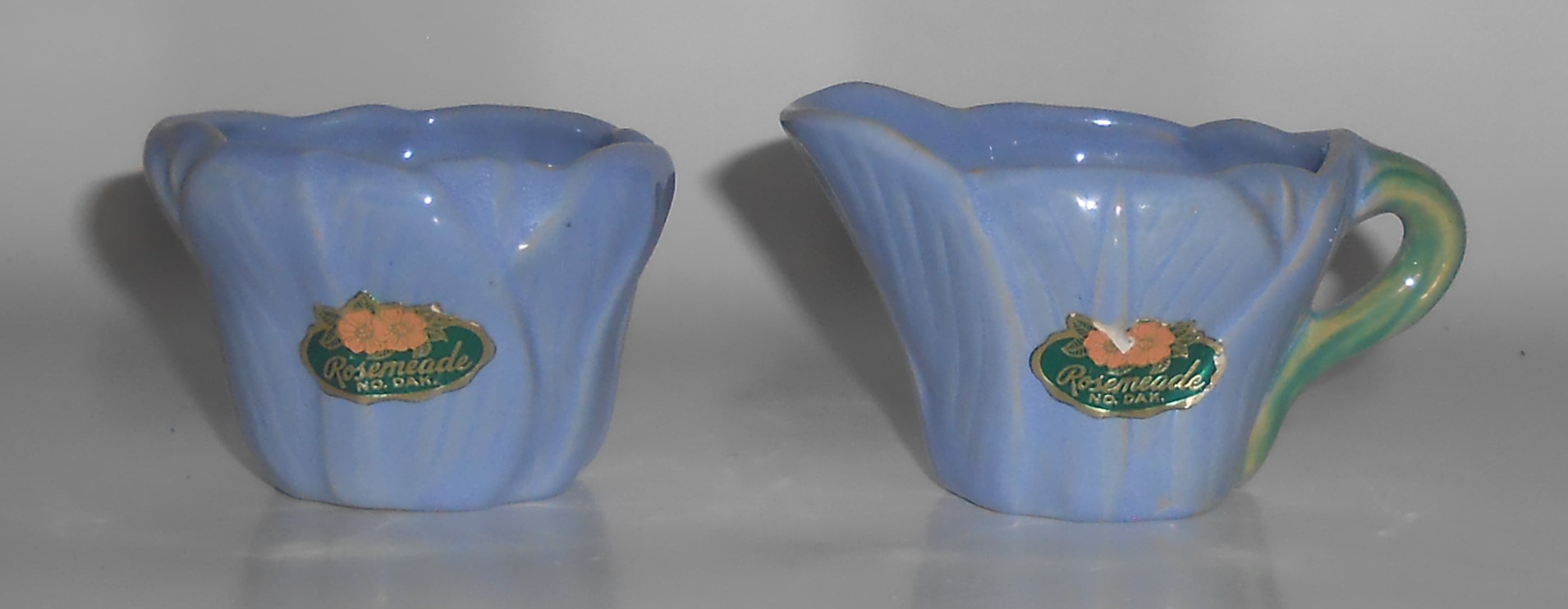 Rosemeade Pottery Blue Tulip Demitasse Creamer/Sugar