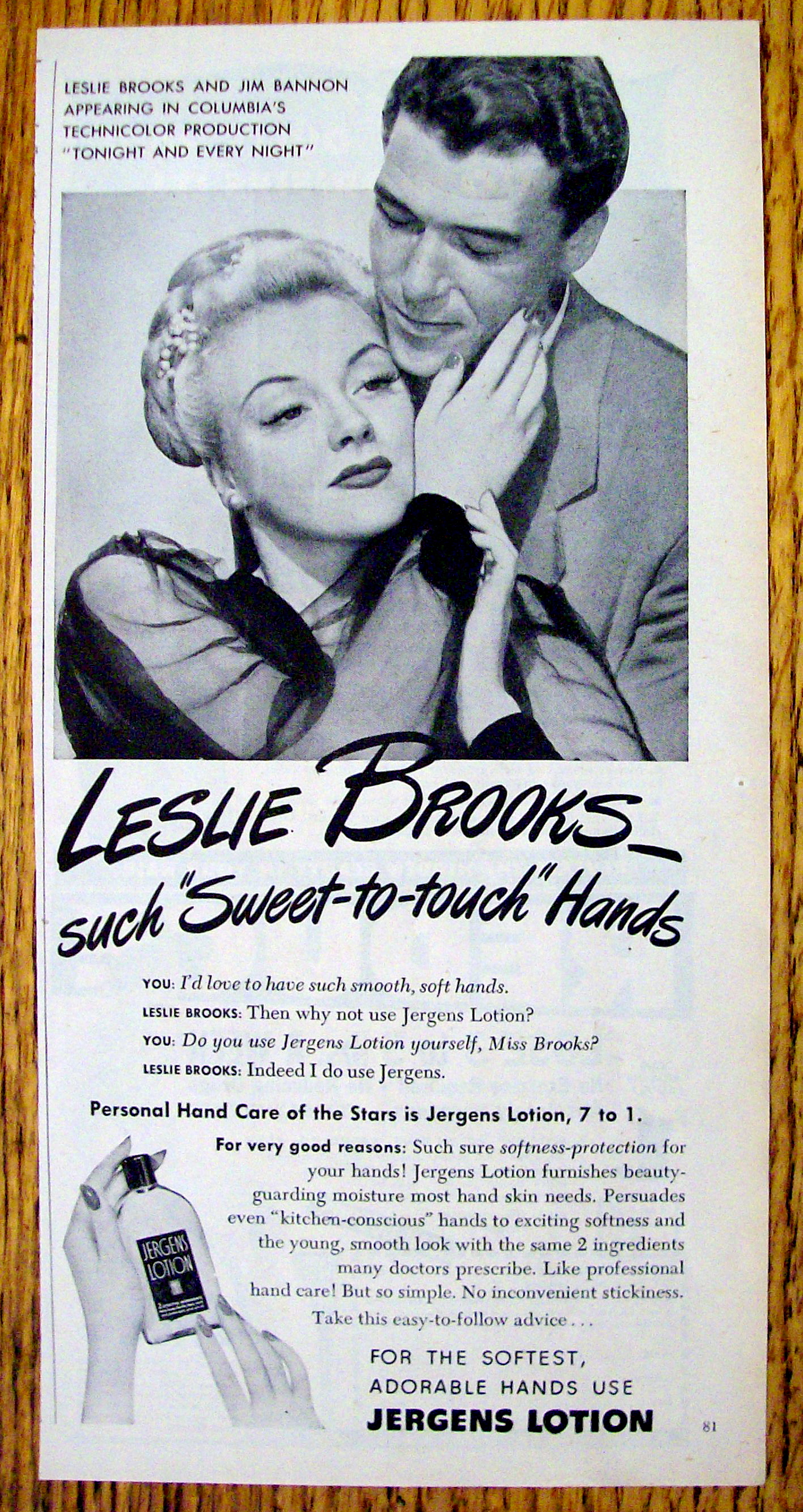 Vintage Ad: 1945 Jergens Lotion with Leslie Brooks
