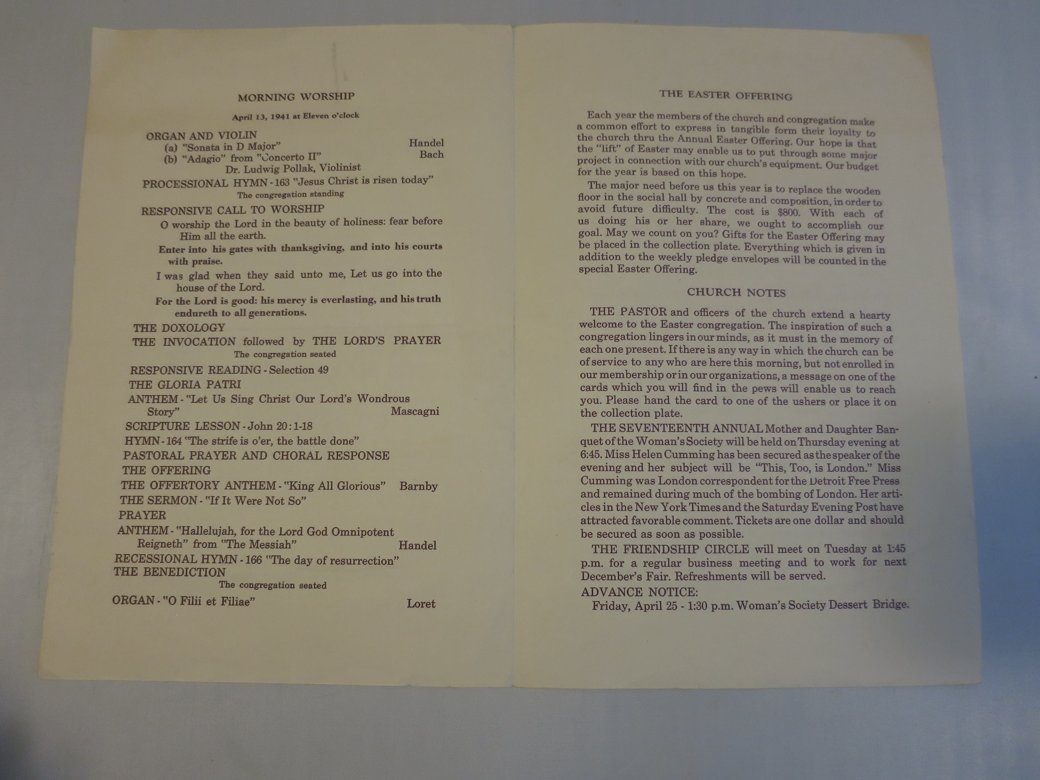 The First Congregational Church 1941 Bulletin