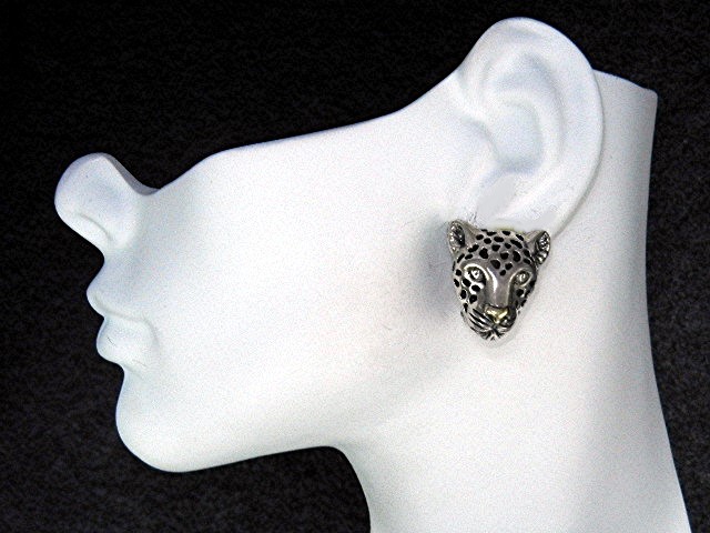 Dian Malouf 14K Gold Sterling Silver Leopard Clip Earri