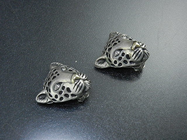 Dian Malouf 14K Gold Sterling Silver Leopard Clip Earri