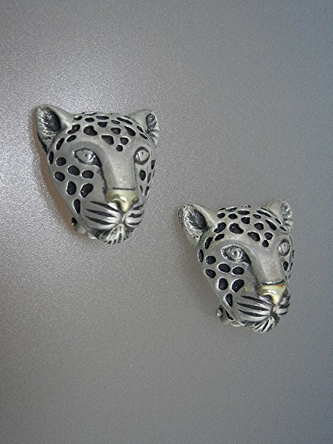 Dian Malouf 14K Gold Sterling Silver Leopard Clip Earri