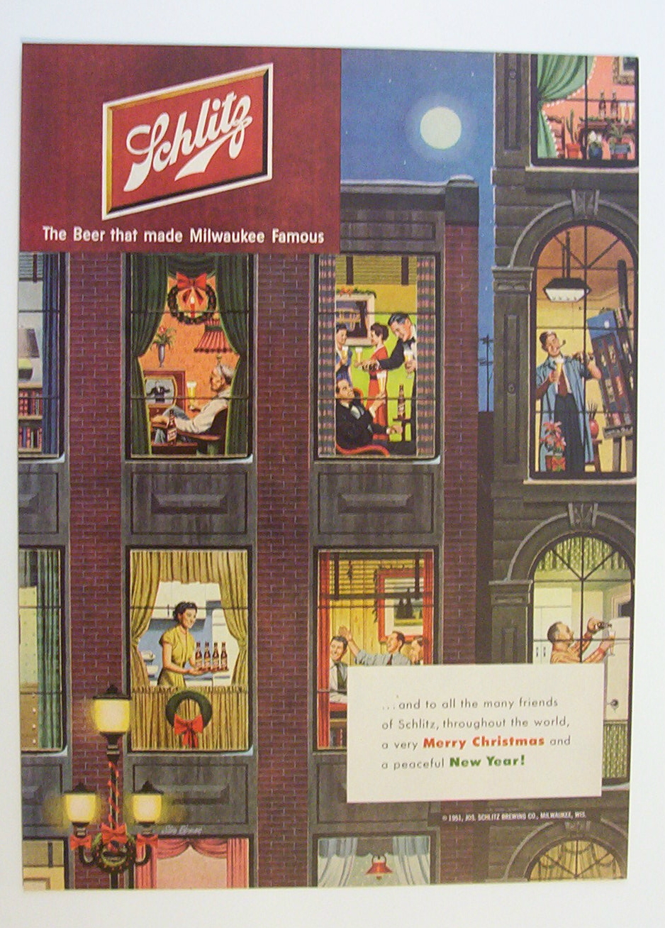 1951 Schlitz Beer with Many People Celebrating