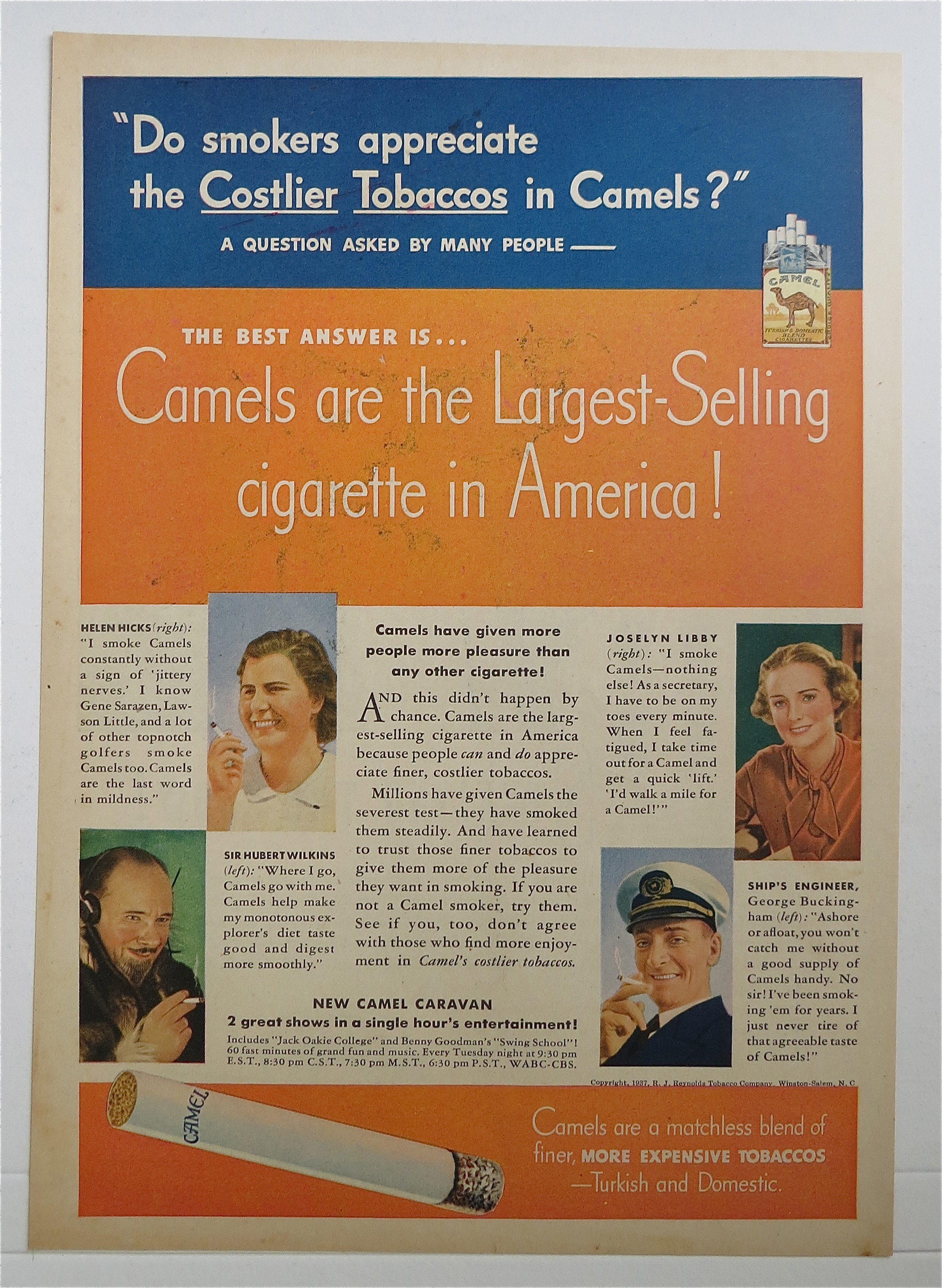 1937 Camel Cigarettes w/Hicks, Wilkins, Libby & More