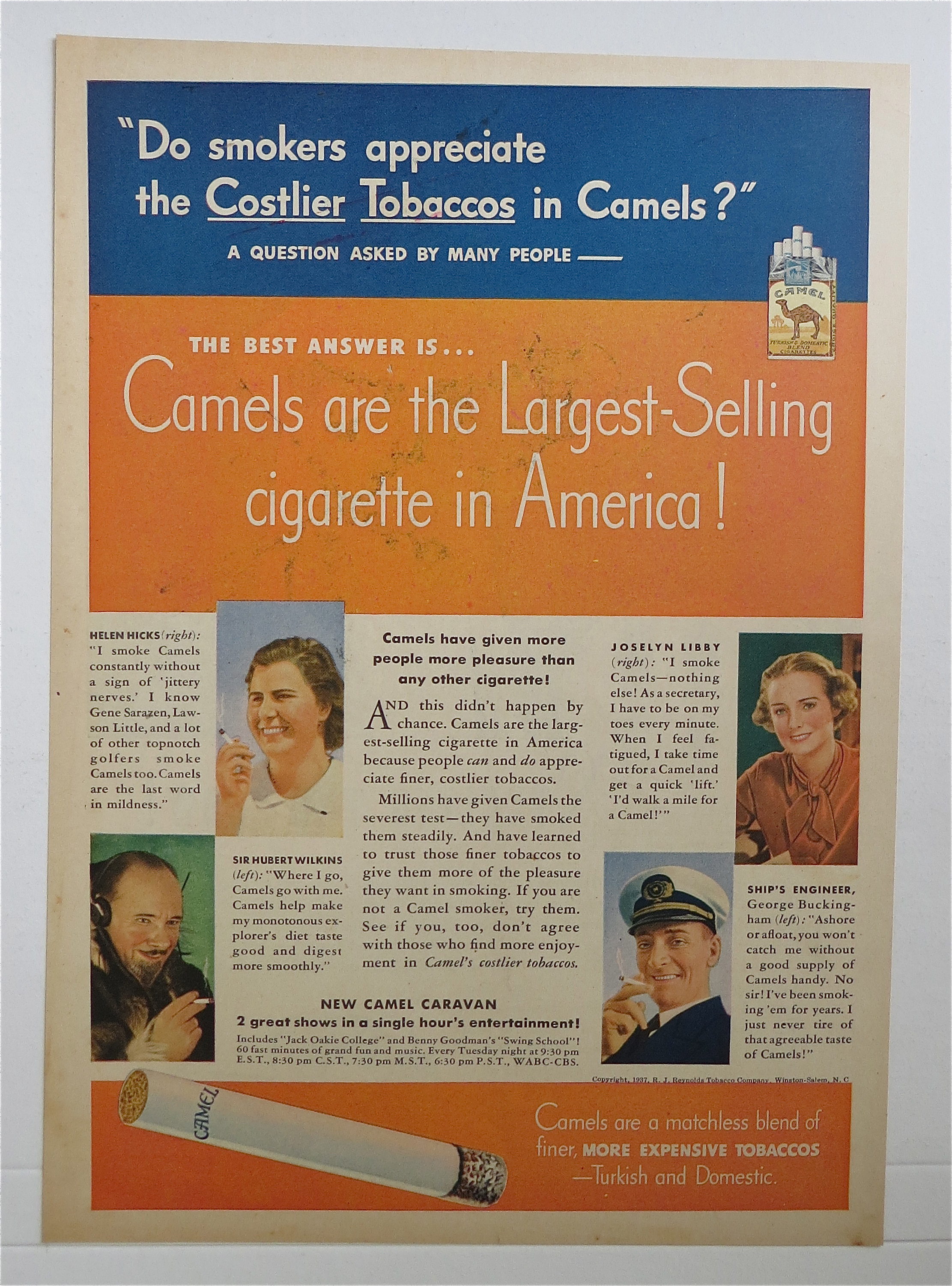 1937 Camel Cigarettes w/Hicks, Wilkins, Libby & More