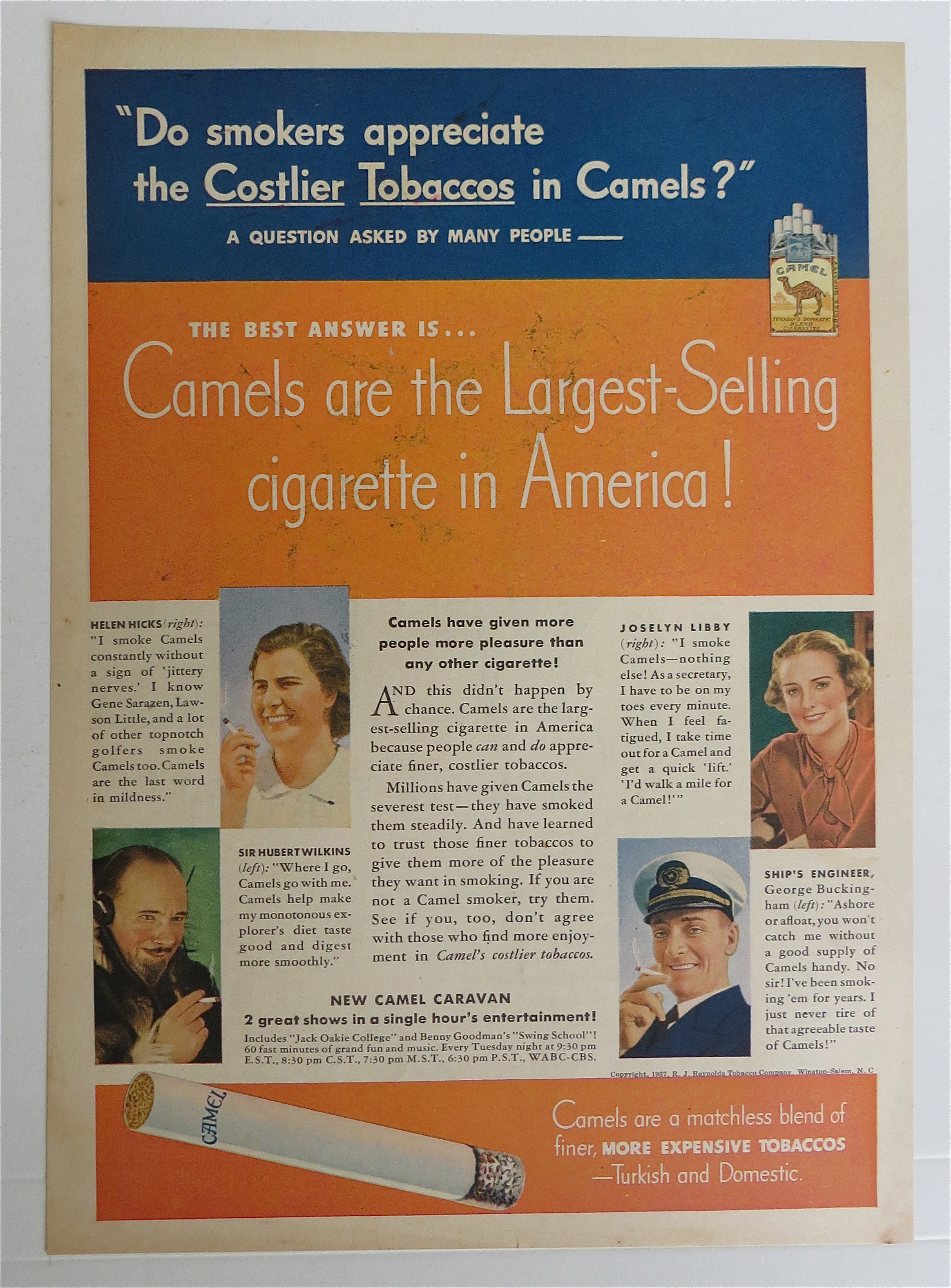 1937 Camel Cigarettes w/Hicks, Wilkins, Libby & More
