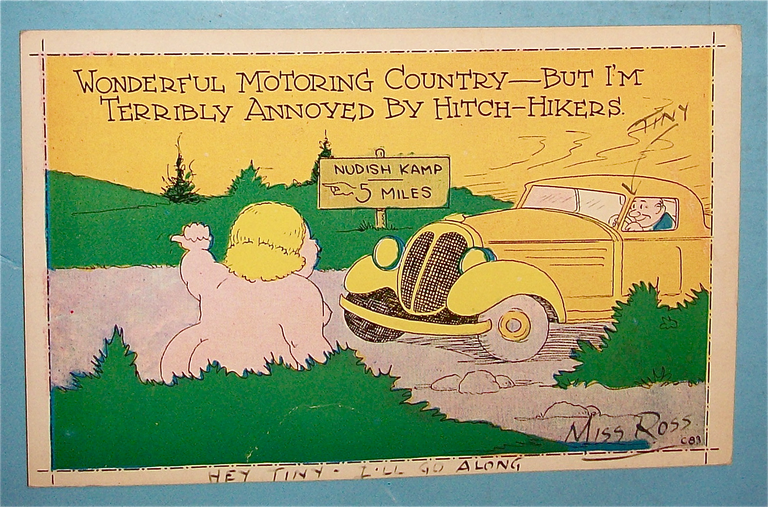 Nudish Kamp & Hefty Nude Hitch Hiker Postcard