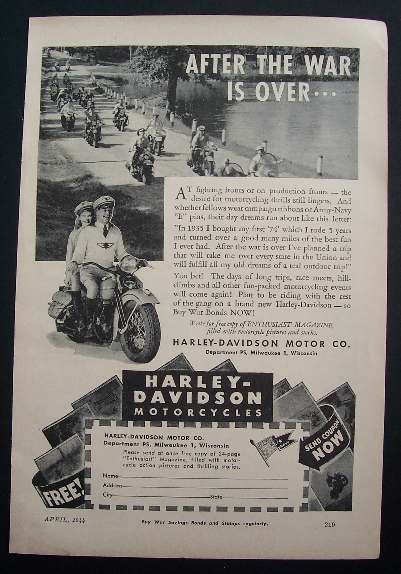 1944 Harley-Davidson Motorcycles w/Man & Woman
