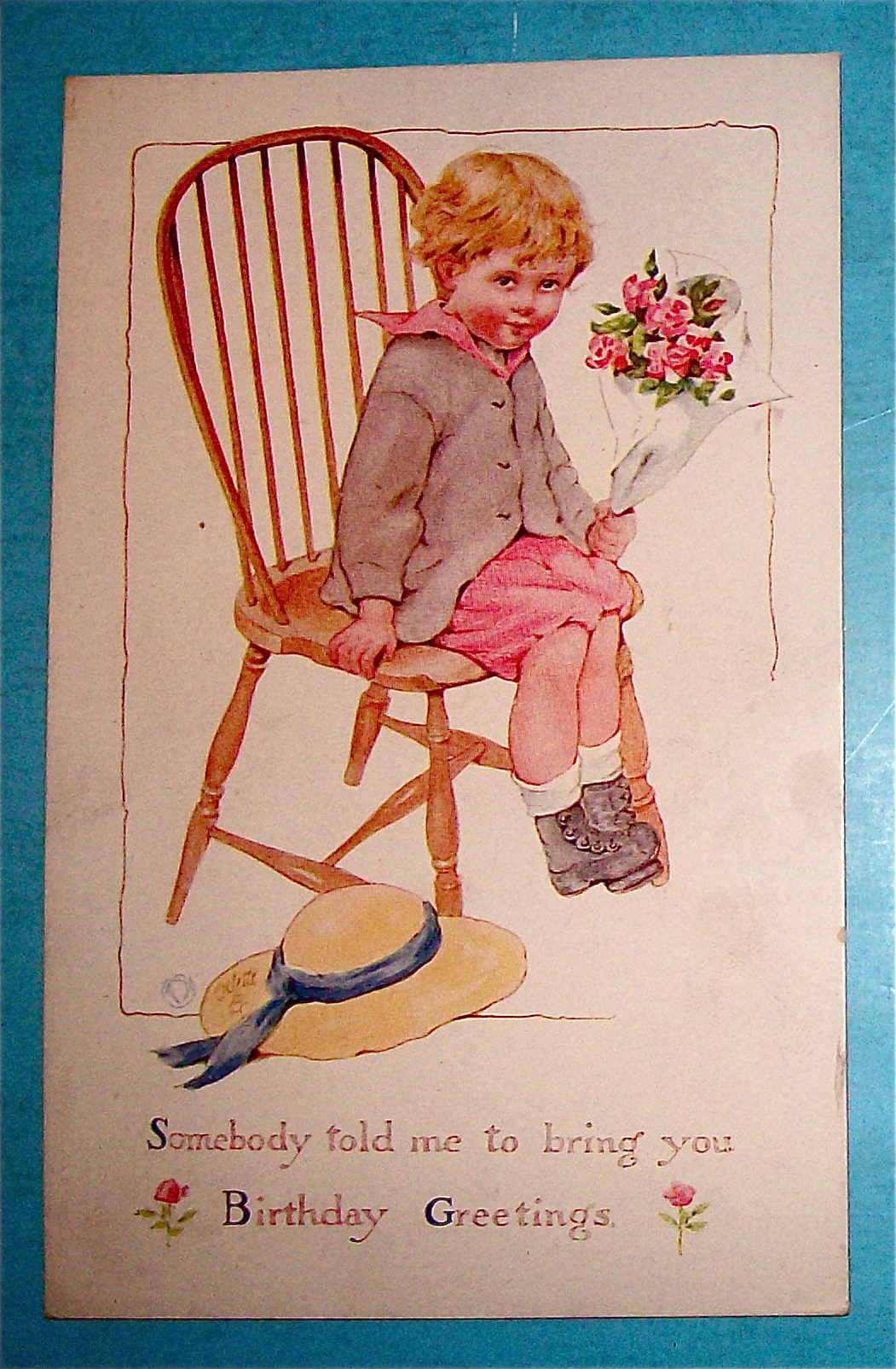Birthday Greetings Postcard with Little Girl By Tuck's