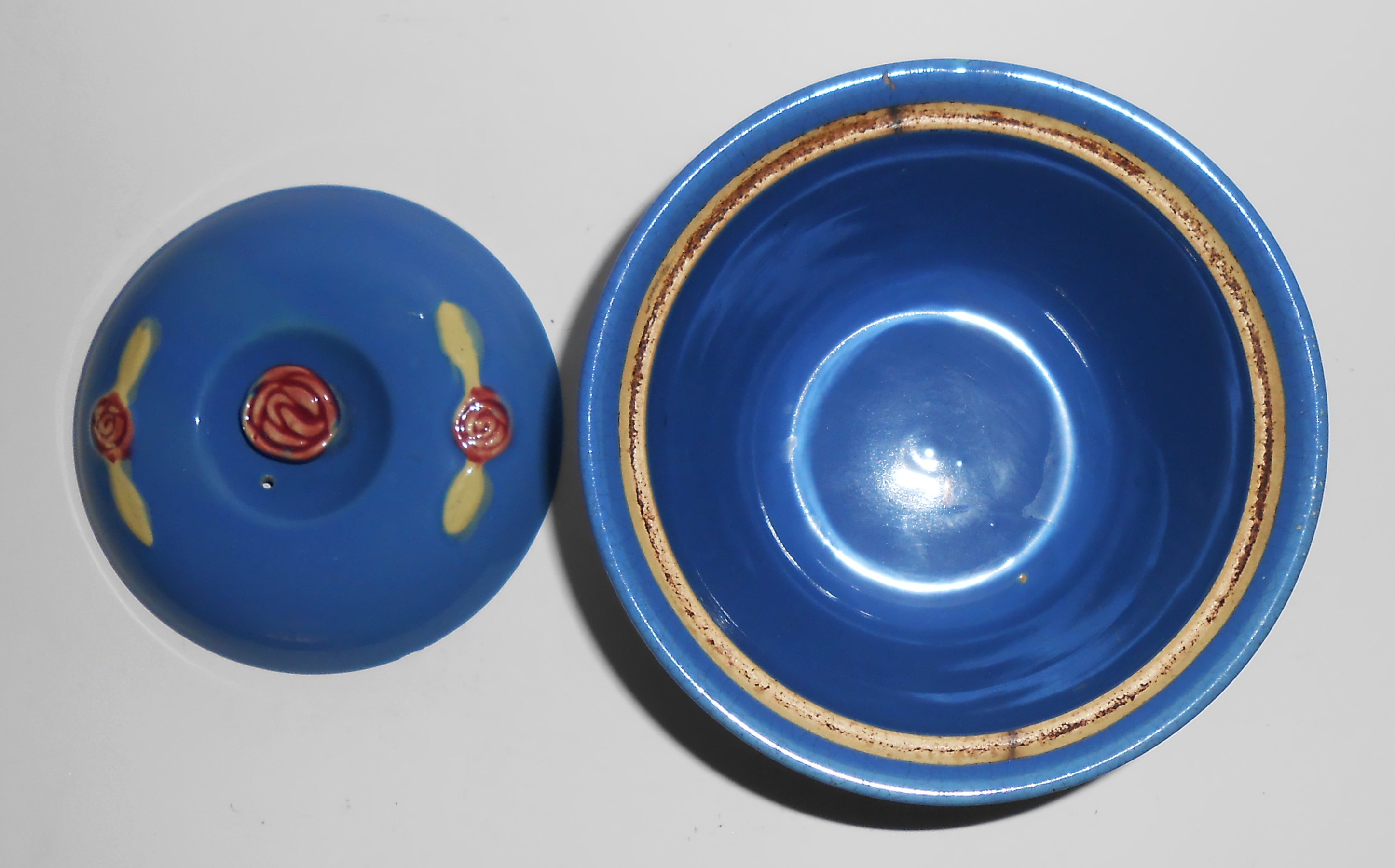 VINTAGE Coors Pottery Rosebud Blue Large Beanpot w/Lid
