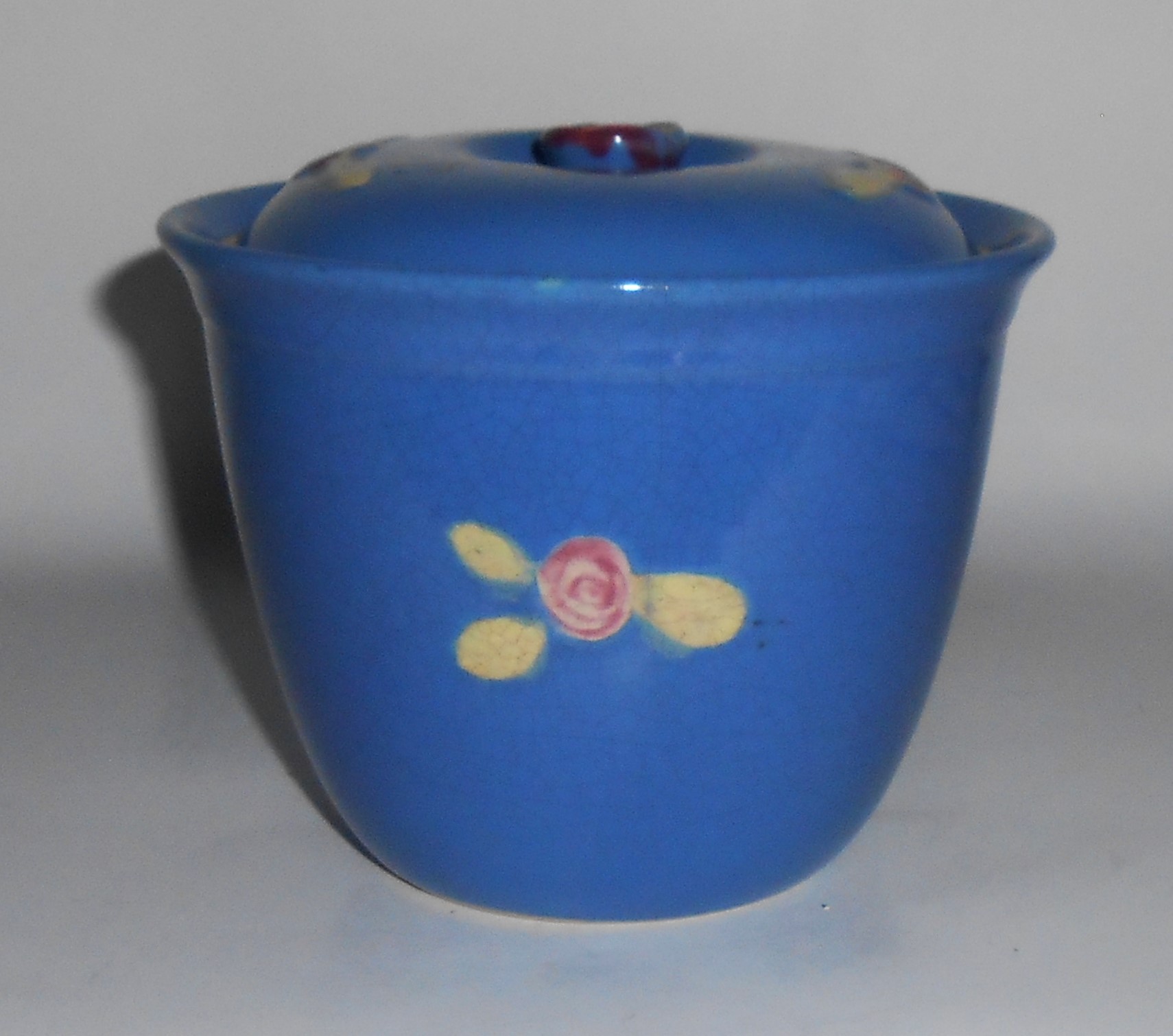 VINTAGE Coors Pottery Rosebud Blue Large Beanpot w/Lid
