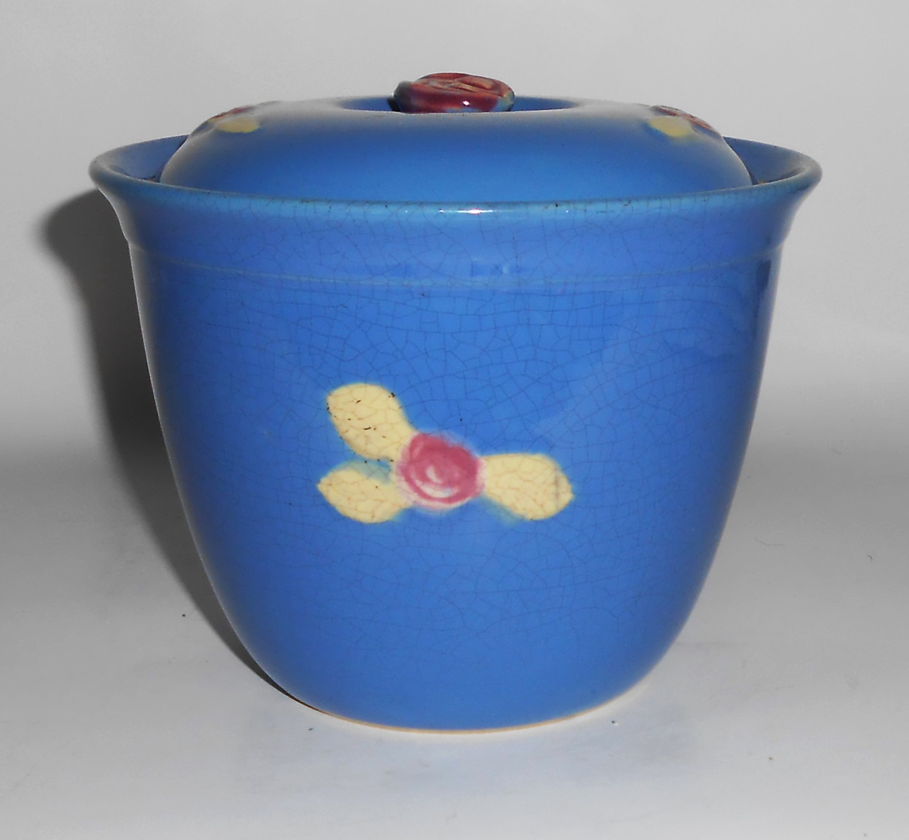 VINTAGE Coors Pottery Rosebud Blue Large Beanpot w/Lid