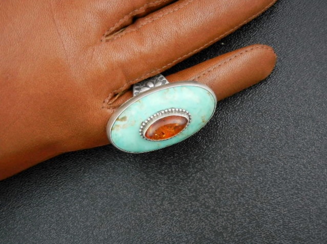 David Troutman Sterling Silver Amber Kingman Turquoise