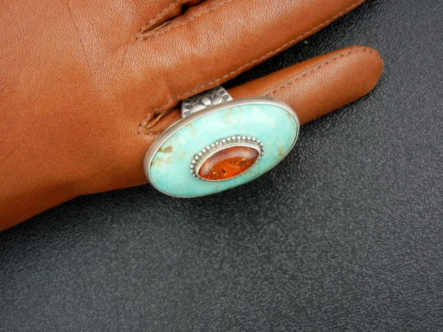 David Troutman Sterling Silver Amber Kingman Turquoise