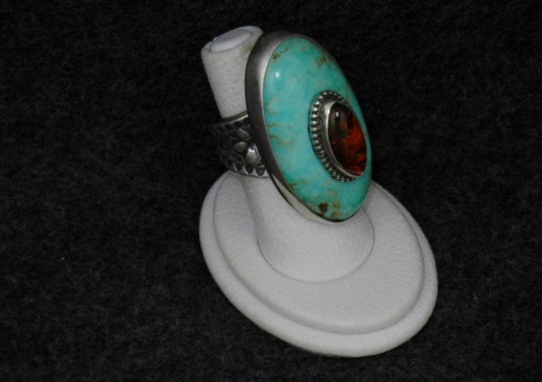 David Troutman Sterling Silver Amber Kingman Turquoise