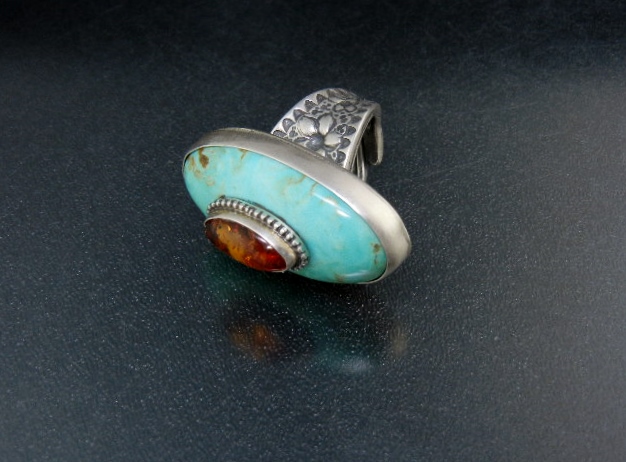 David Troutman Sterling Silver Amber Kingman Turquoise