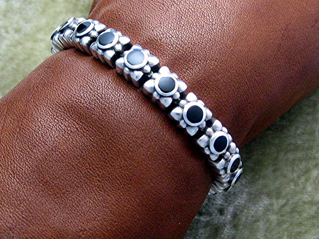 Sterling Silver Black Onyx bracelet Push Clasp